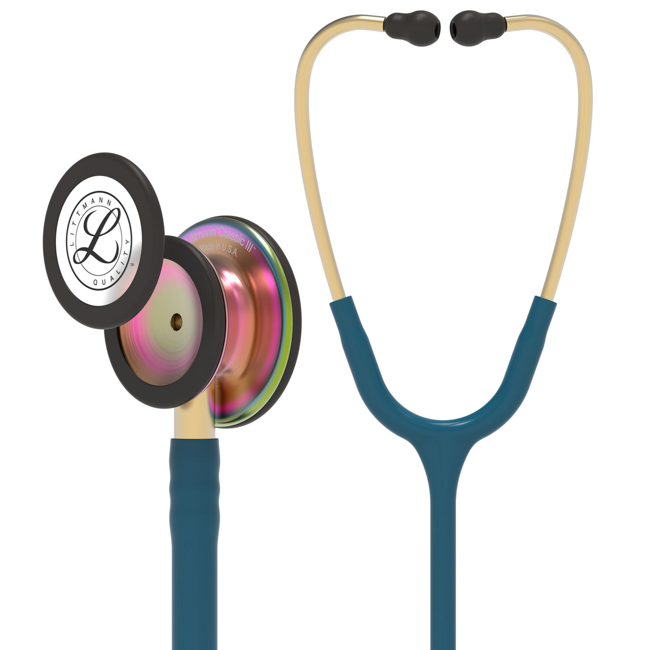 3M™ Littmann® Classic III™ Stethoscope, 5807, Rainbow-Finish, CarribbeanBlue Tube, 27 in, 3 Each/Case