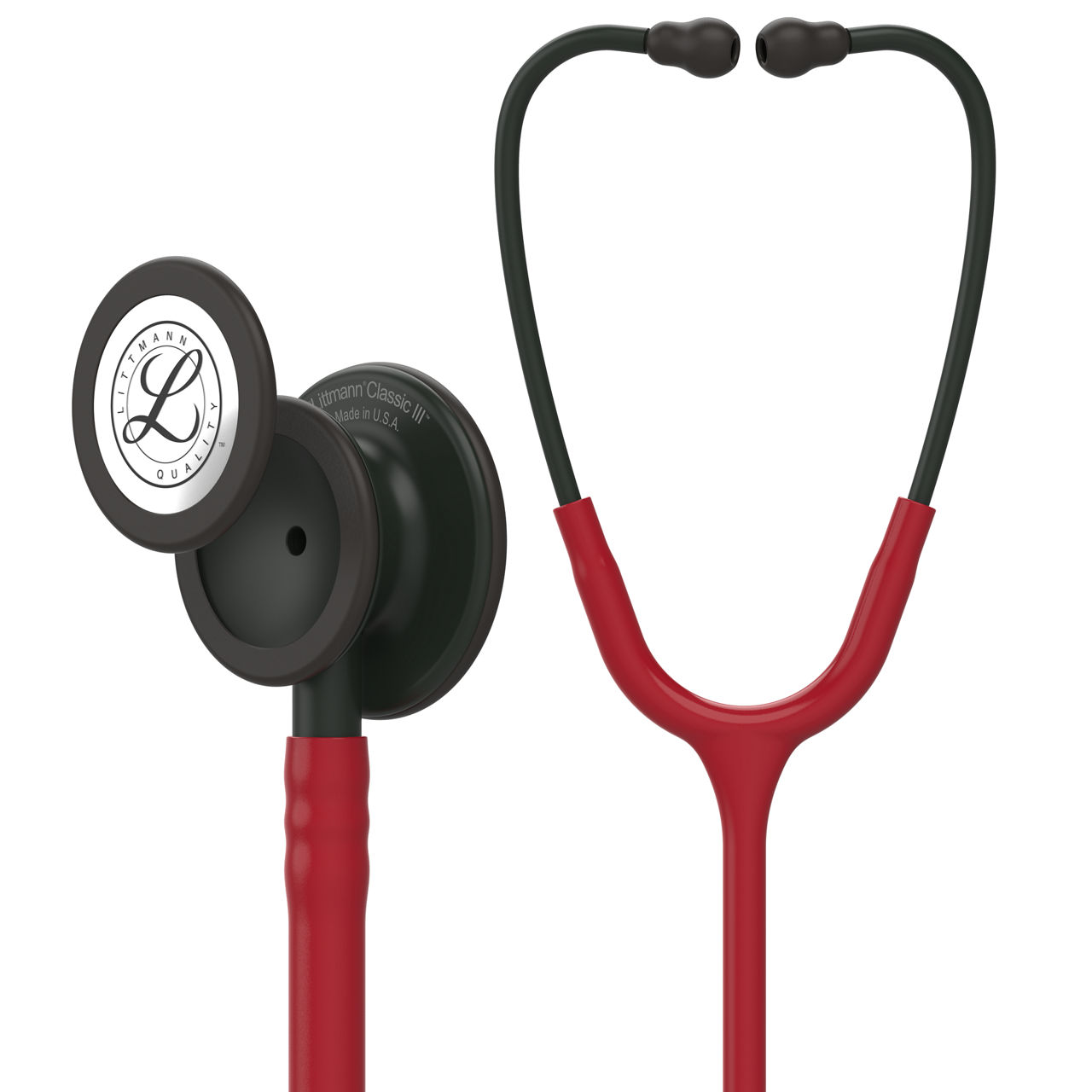 3M™ Littmann® Classic III™ Stethoscope, 5868, Black-Finish Chestpiece and Stem, Burgundy Tube, 27 in, 3 Each/Case