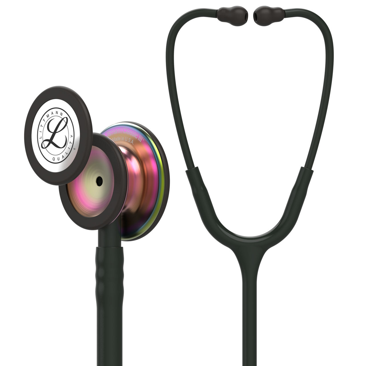 3M™ Littmann® Classic III™ Stethoscope, 5870, Rainbow-Finish Chestpiece, Black Tube, Black Stem, 27 in, 3 Each/Case