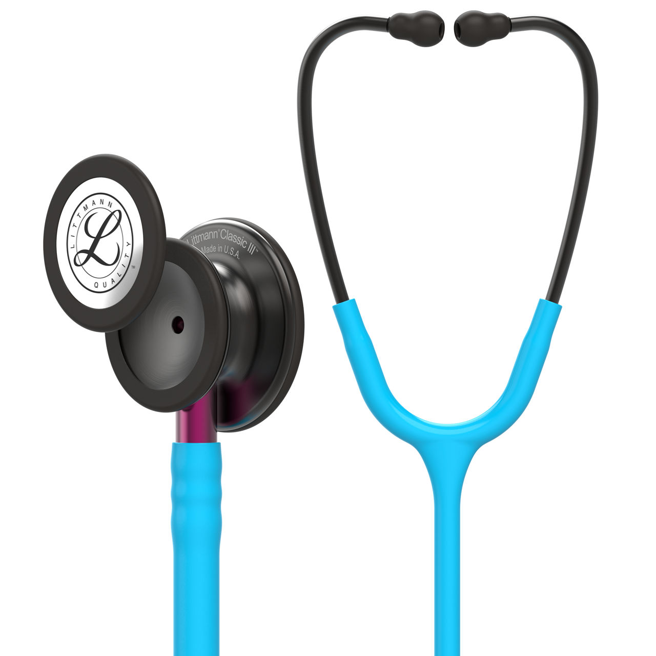 3M™ Littmann® Classic III™ Monitoring Stethoscope, 5872, SmokeChestpiece, Turquoise Tube, Pink Stem