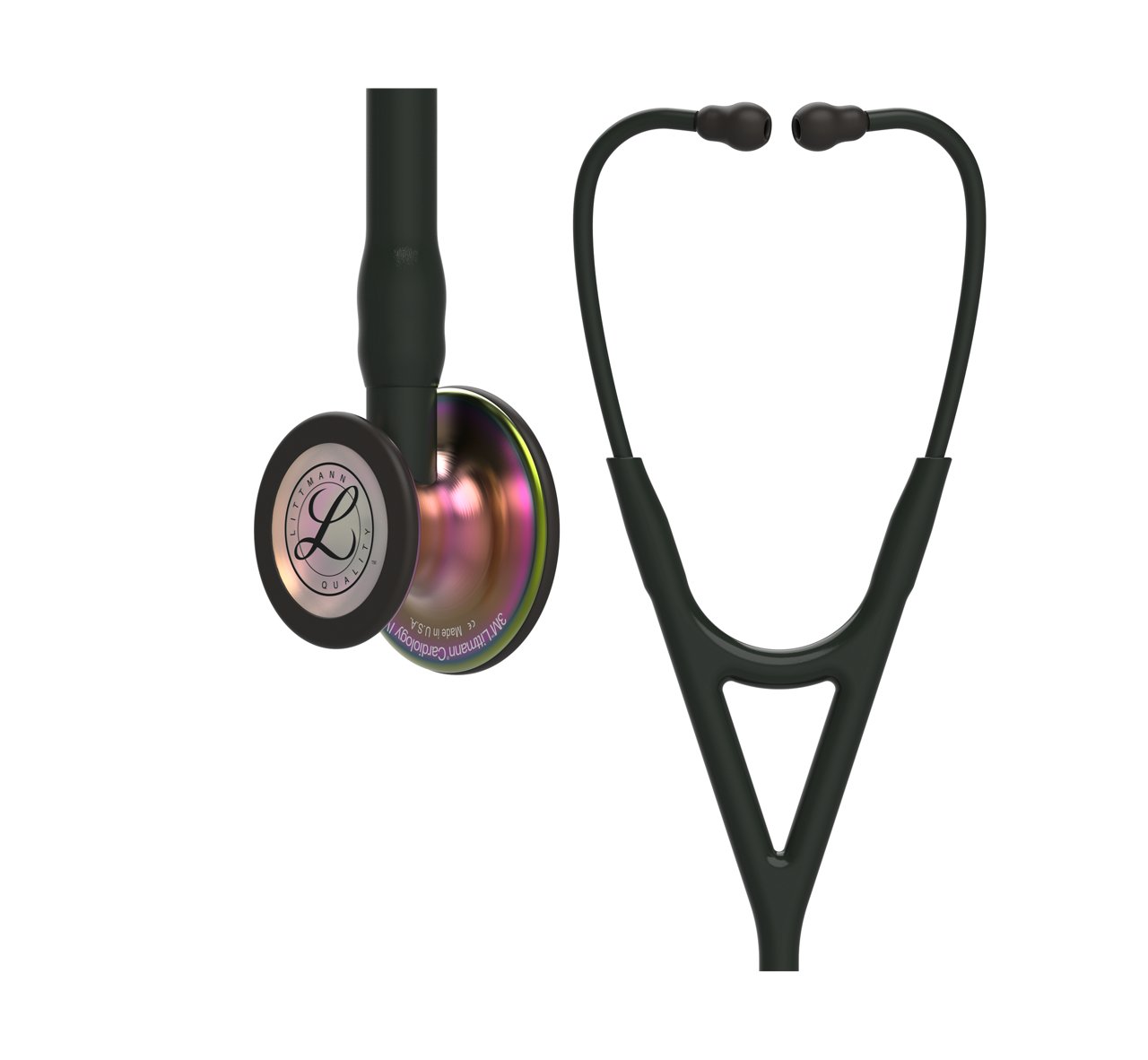 Stéthoscope 3M™ Littmann® Cardiology IV™, Pièce Thoracique à Finition Arc-en-Ciel, Tube Noir, Tige et Casque, 27 pouces, 6165