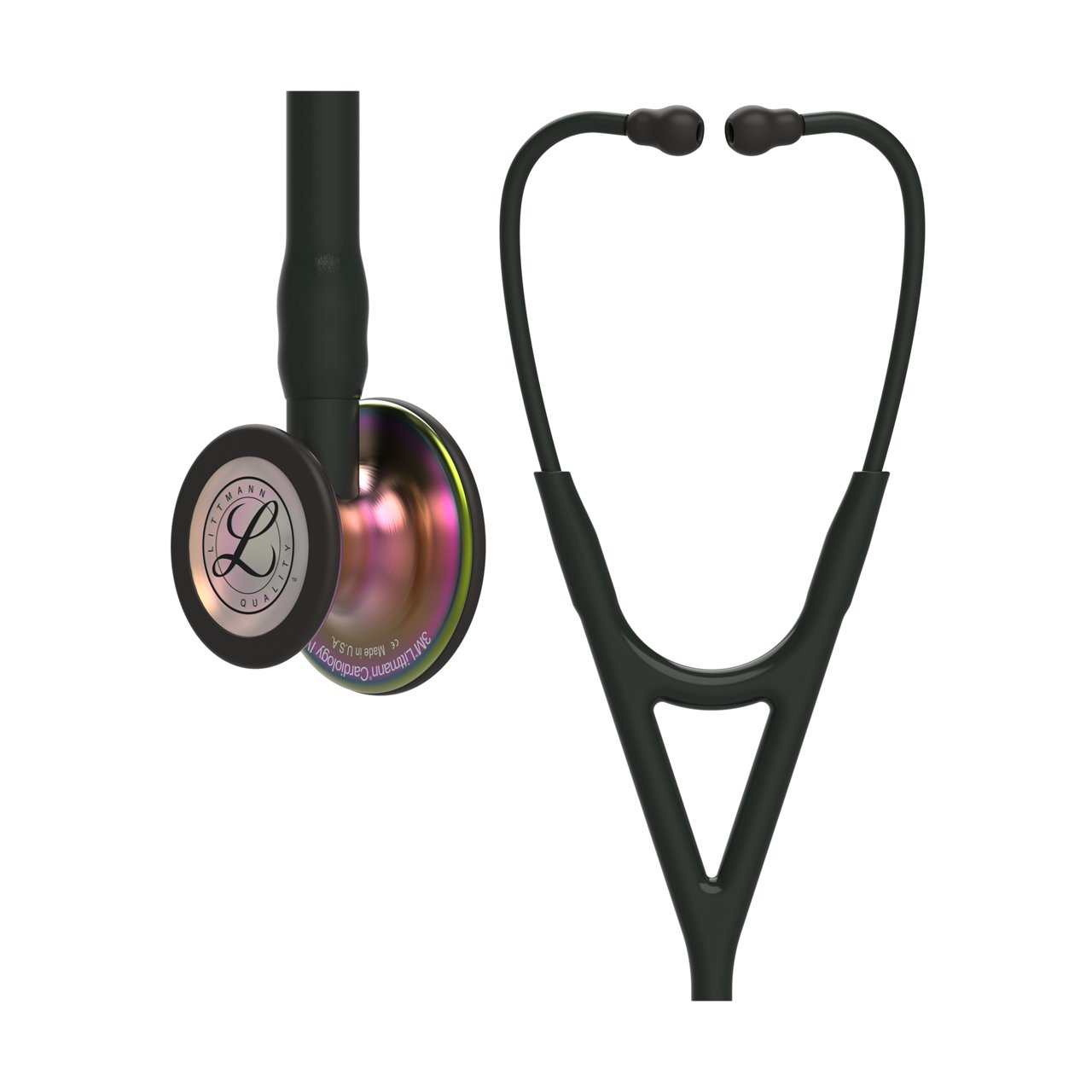 3M™ Littmann® Cardiology IV™ Stethoskop, Bruststück mit Regenbogen-Finish, schwarzem Schlauch, Stiel und Kopfstück, 27 Zoll, 6165