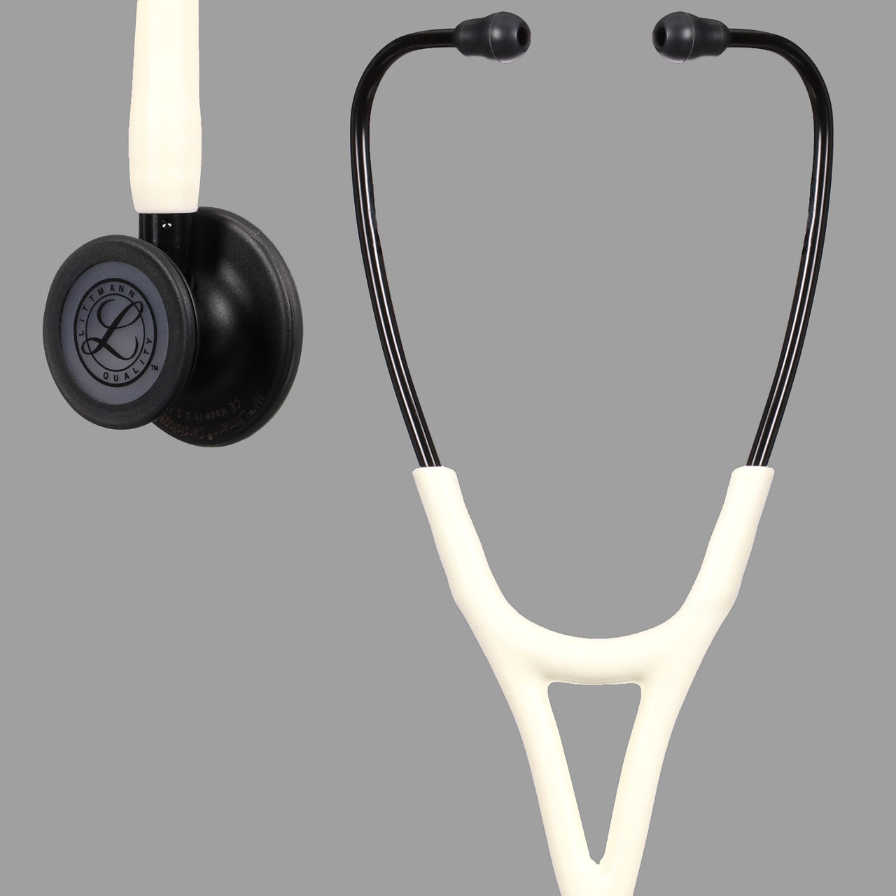 Estetoscópio 3M™ Littmann® Cardiology IV™ 6186C, Branco Alabastro Cetim com Preto Fosco, 3/CS