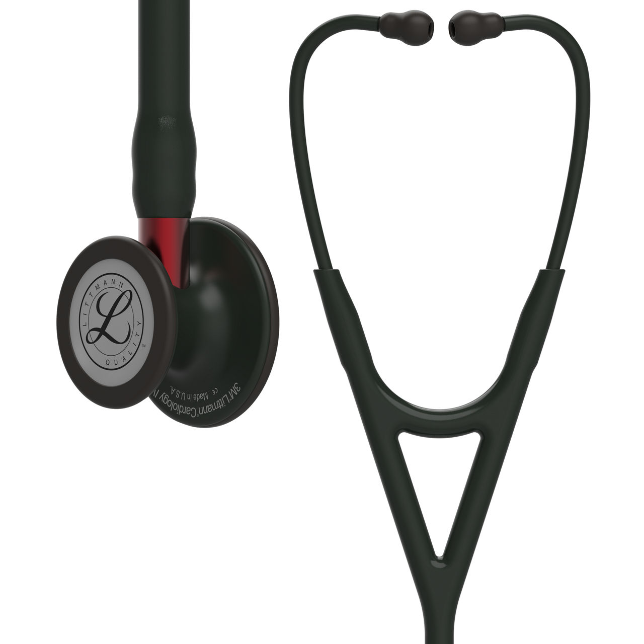 3M™ Littmann® Cardiology IV™ Stethoskop für die Diagnose, 6200, Black-Edition Bruststück, schwarzer Schlauch, roter Schlauchanschluss und schwarzer Ohrbügel, 69 cm