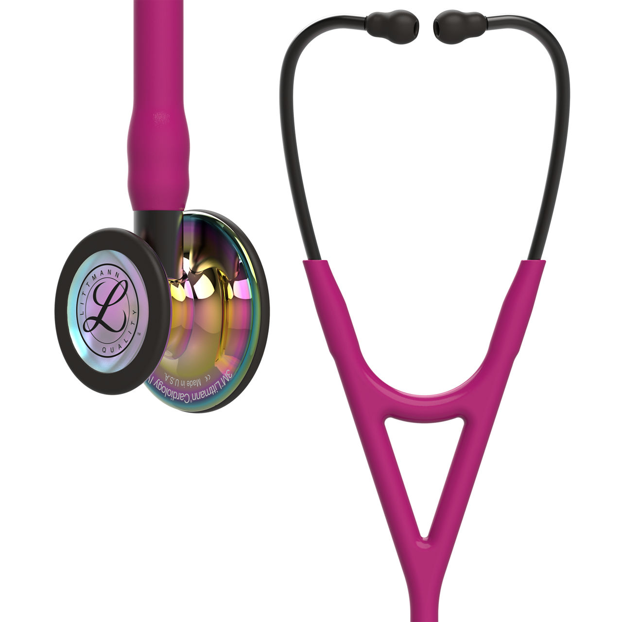 3M™ Littmann® Cardiology IV™ Stethoscope, High Polish RainbowChestpiece, Raspberry Tube, Smoke Stem and Headset, 6241