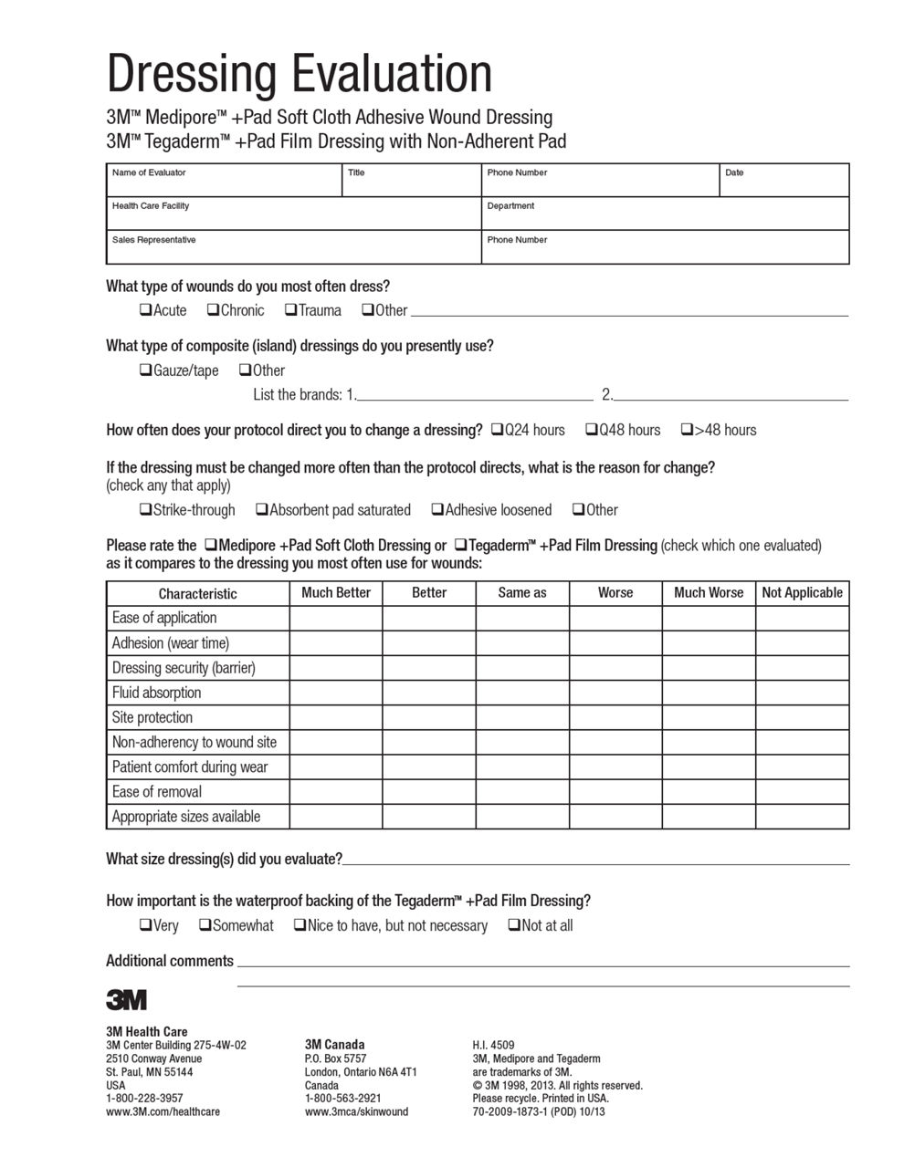 Dressing Evaluation