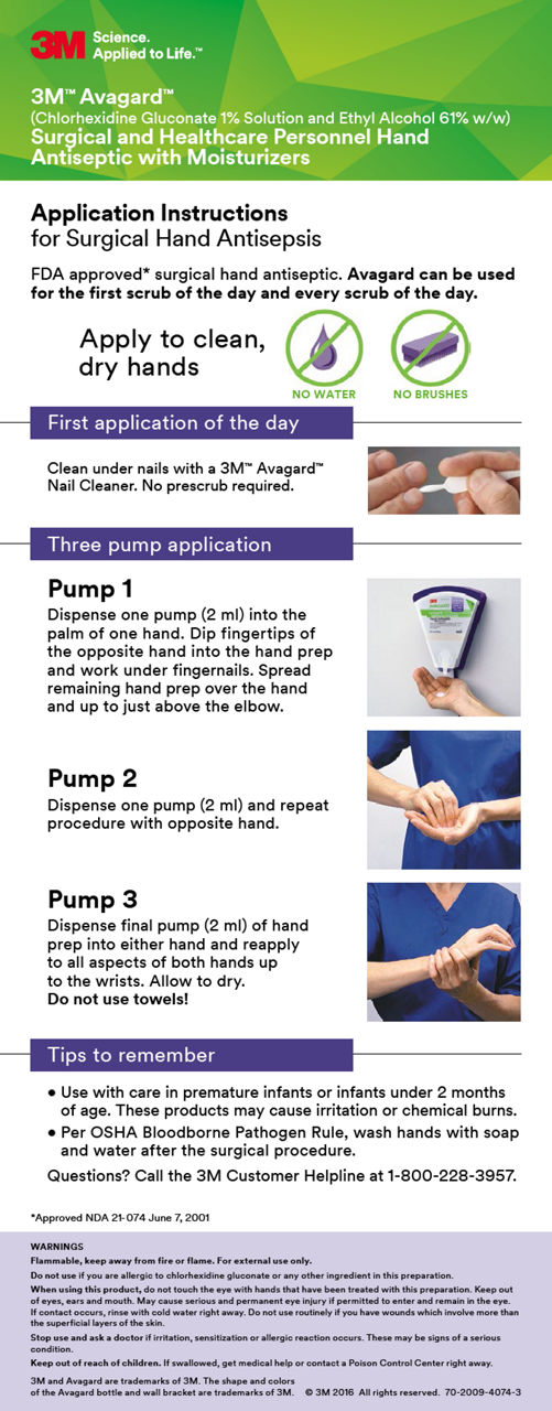 3M™ Avagard™ (Chlorhexidine Gluconate 1% Solution and Ethyl Alcohol 61% w/w)Surgical and Healthcare Personnel Hand Antiseptic with Moisturizers