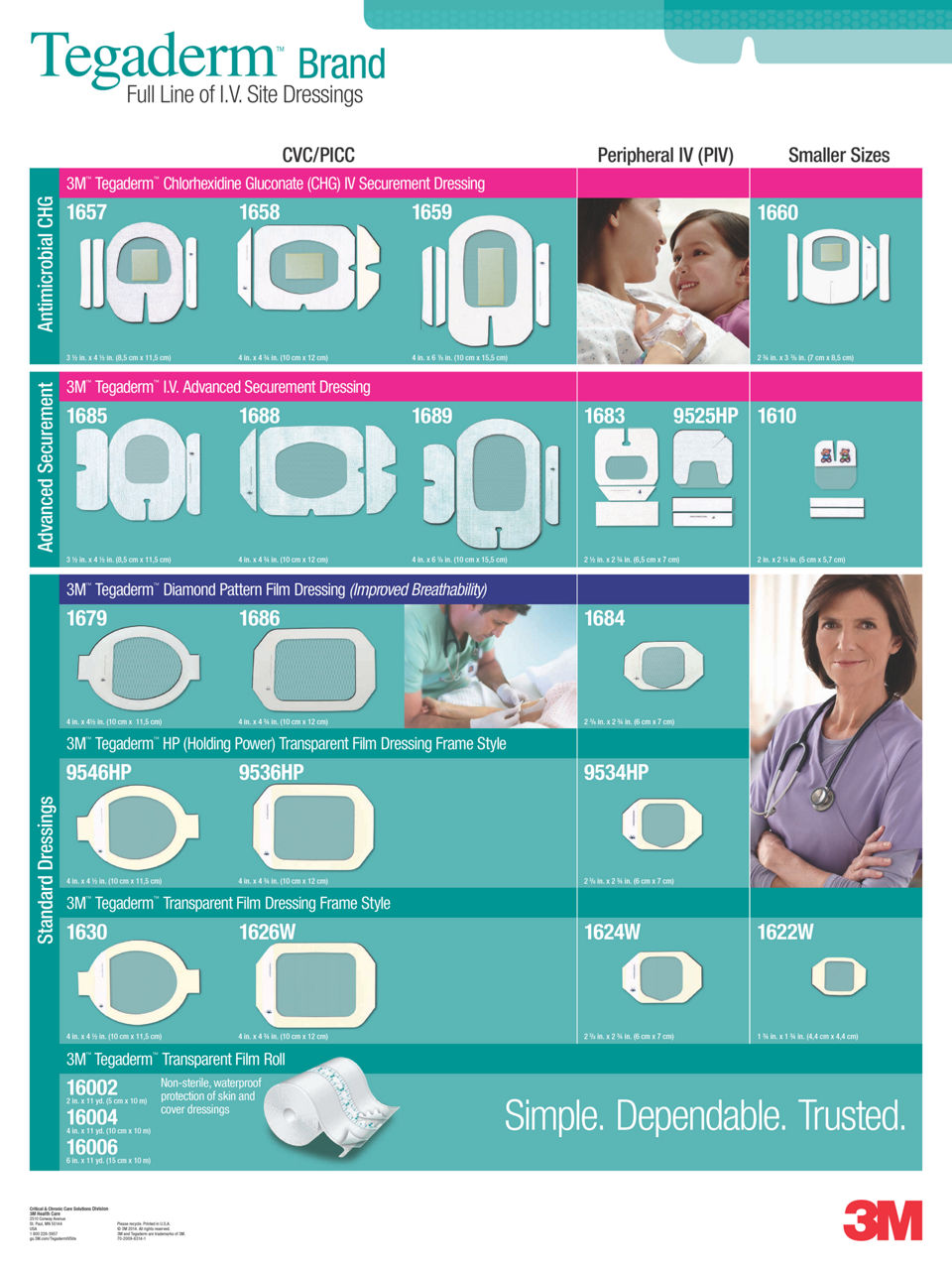 Tegaderm™ Brand Full Line of I.V. Site Dressings 