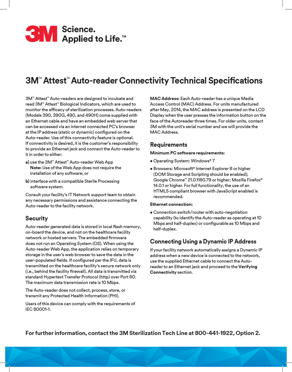 3M™Attest™Auto-reader Connectivity Technical Specifications