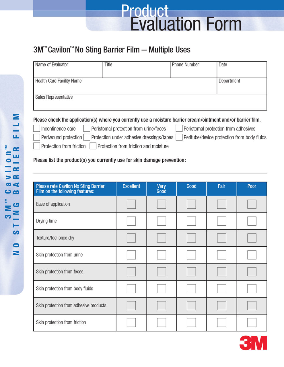 Cavilon™ No Sting Barrier Film Multiple Use Evaluation Form