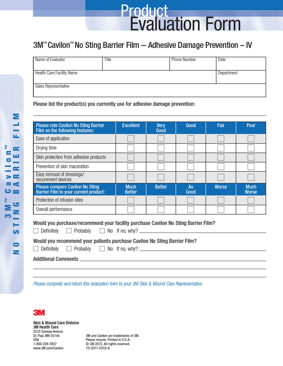 Product Evaluation Form