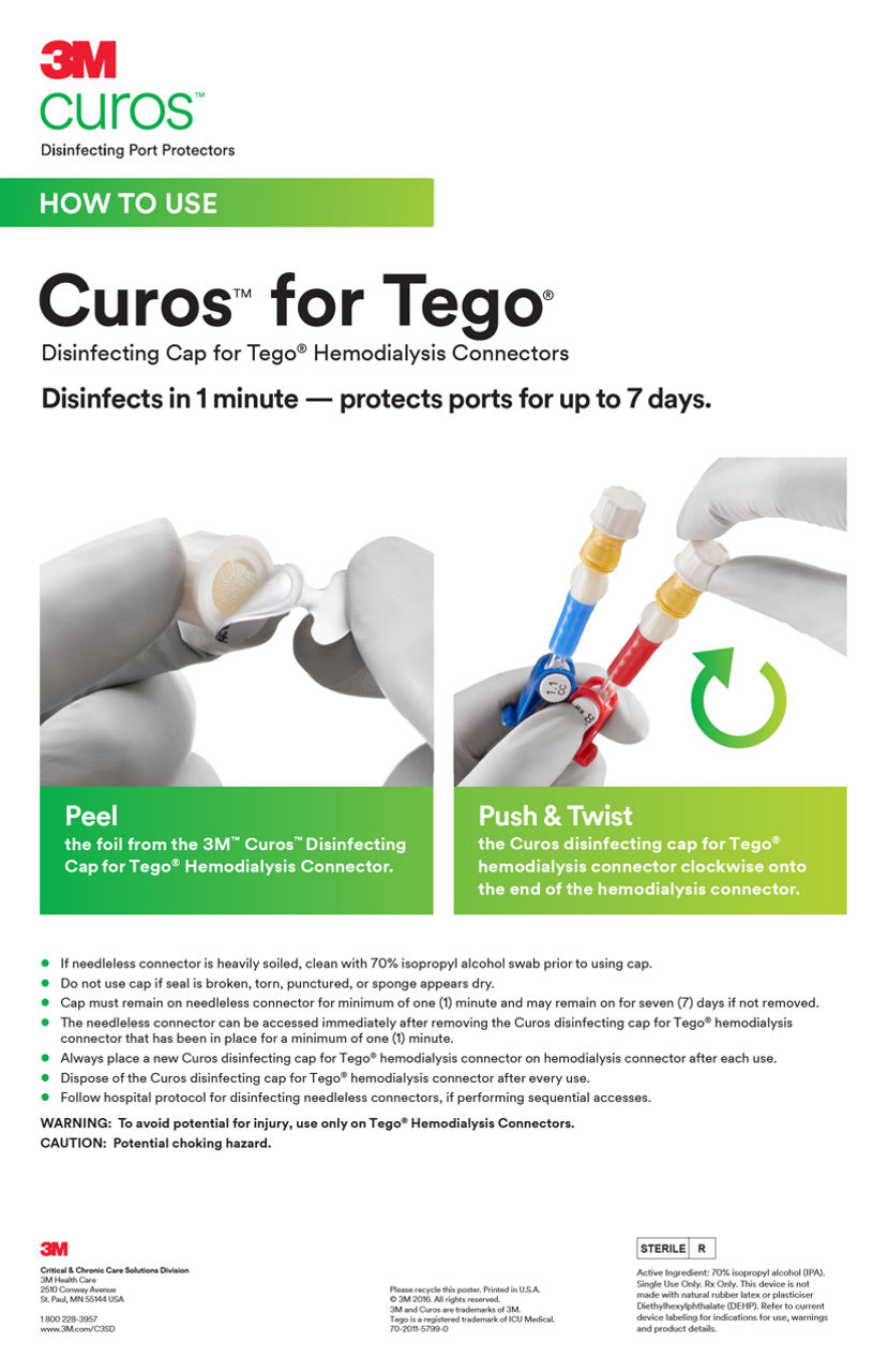 Using Curos™ Disinfecting Cap forTego® Hemodialysis Connectors