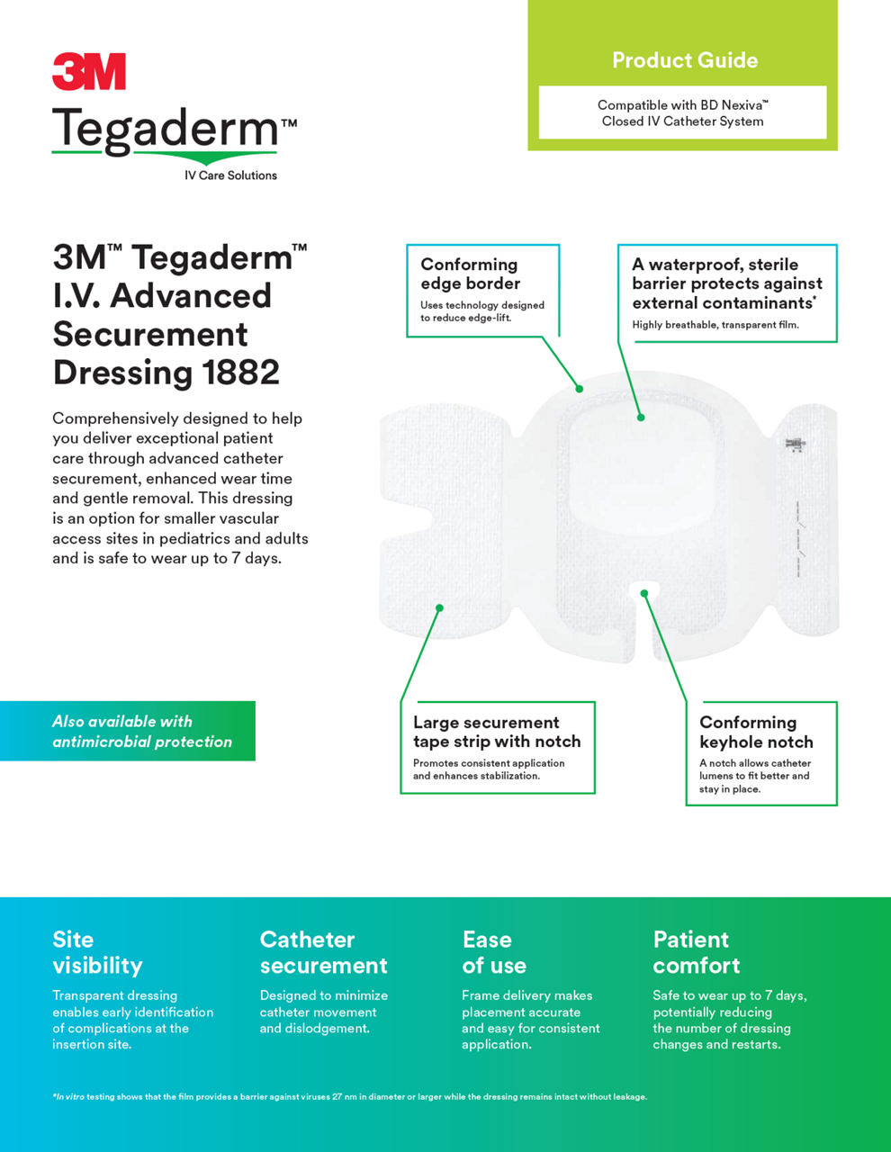 3M™ Tegaderm™  I.V. Advanced Securement Dressing 1882 