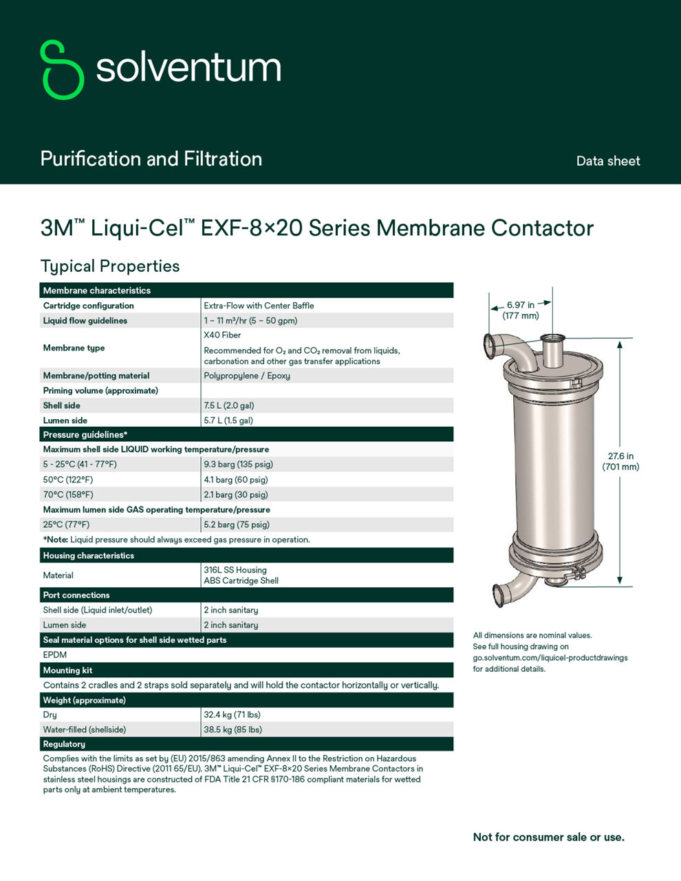 3M™ Liqui-Cel™ EXF-8x20 Series Membrane Contactor Data Sheet