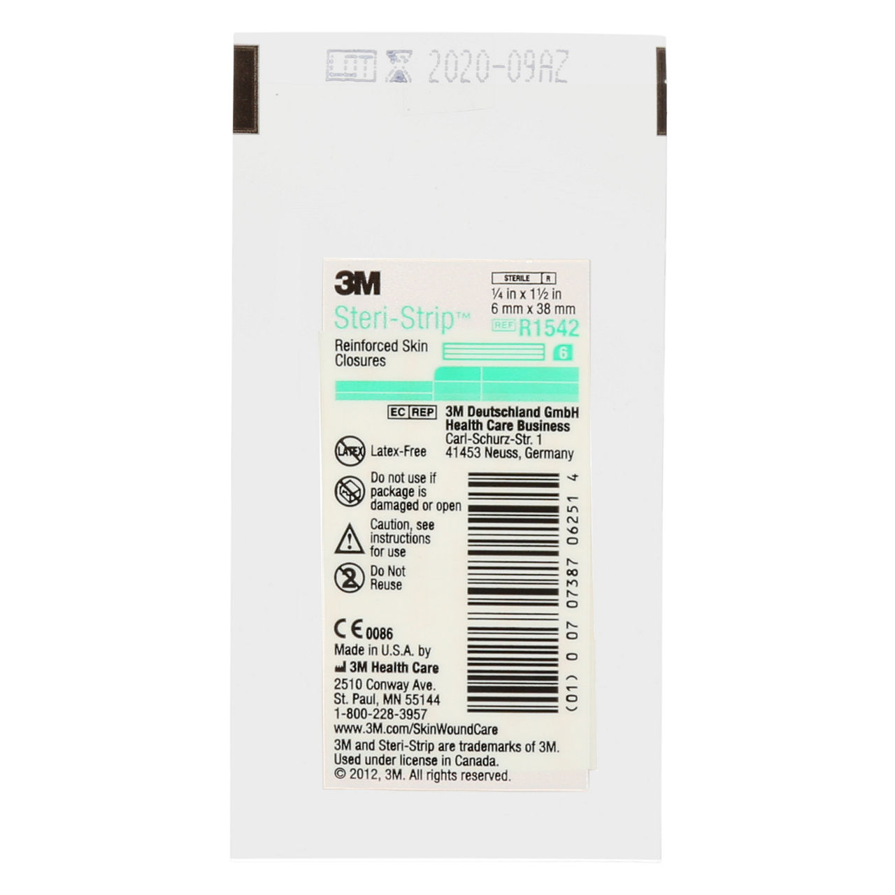 3M™ Steri-Strip™ Reinforced Adhesive Skin Closures, R1542, 1/4 in x1-1/2 in, 50 Bag/Carton, 4 Carton/Case