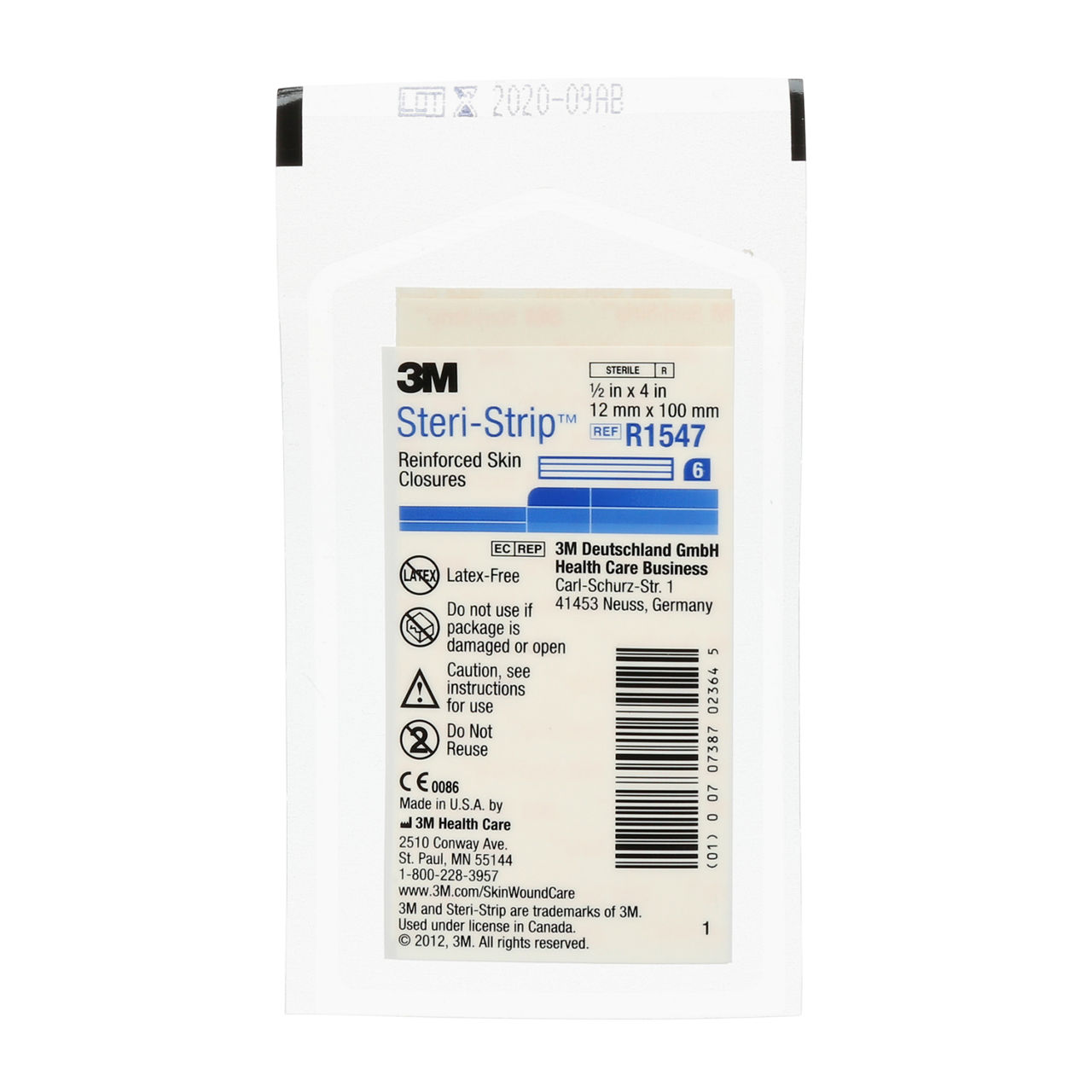 Sutures Cutanées Adhésives Stériles Support Microporeux Renforcé AvecDes Fils De Polyester 3M™ Steri-Strip™, STR1547, 12 x 100 mm