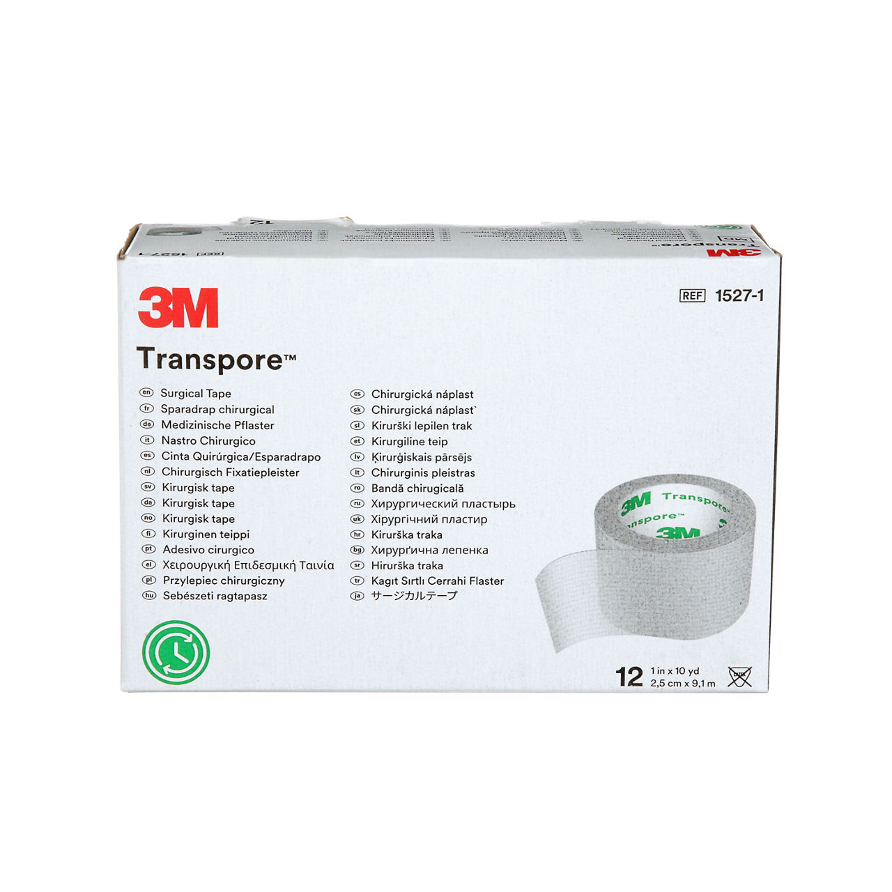 3M Transpore Surgical Tape 1527-1, 1 inch x 10 yard (2,5cm x 9,1m), 12 rolls/box