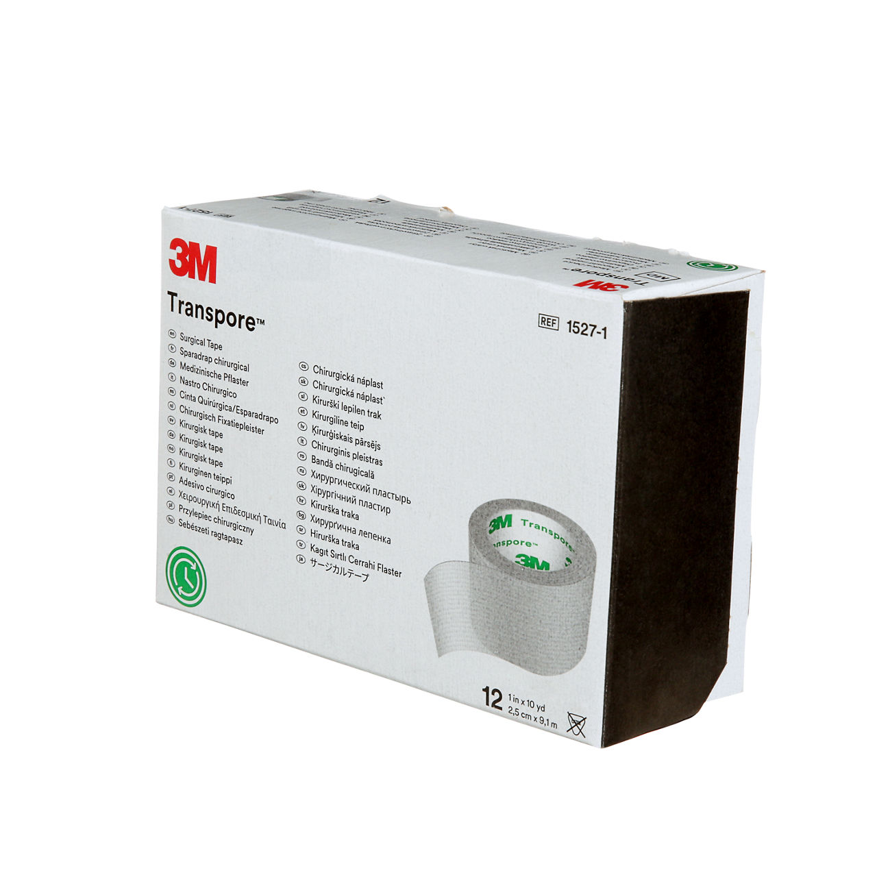 3M Transpore Surgical Tape 1527-1, 1 inch x 10 yard (2,5cm x 9,1m), 12 rolls/box