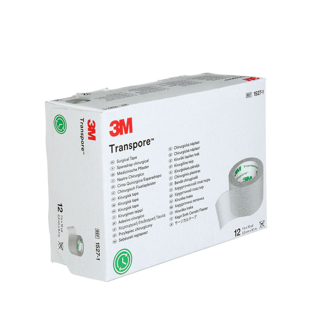3M Transpore Surgical Tape 1527-1, 1 inch x 10 yard (2,5cm x 9,1m), 12 rolls/box