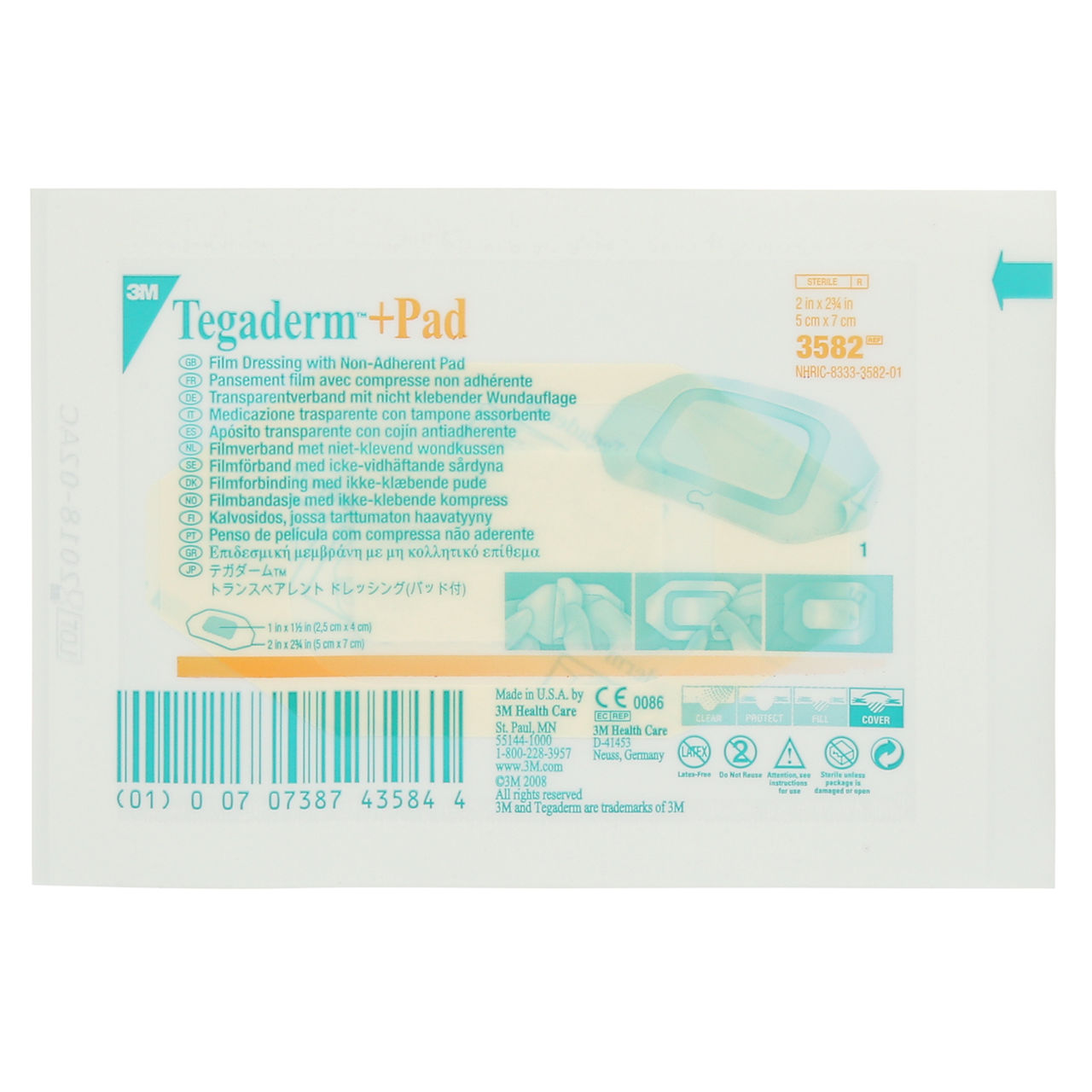 3M™ Tegaderm™  Pad Film Dressing with Non-Adherent Pad, 3582