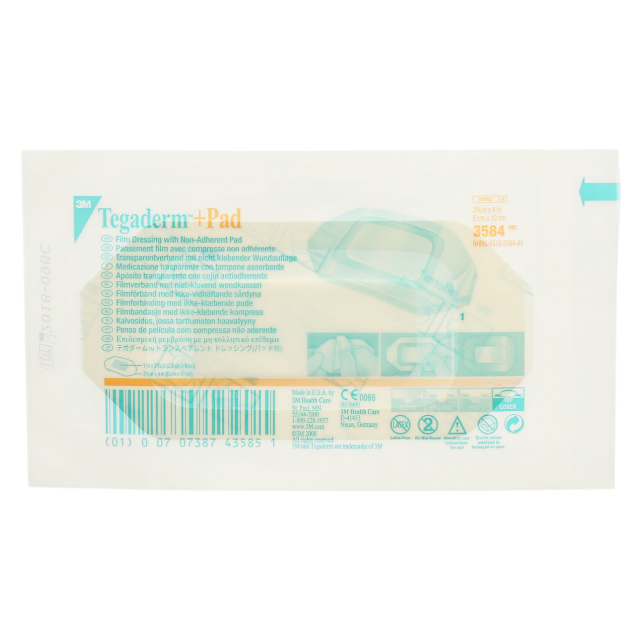 3M™ Tegaderm™  Pad Film Dressing with Non-Adherent Pad, 3584