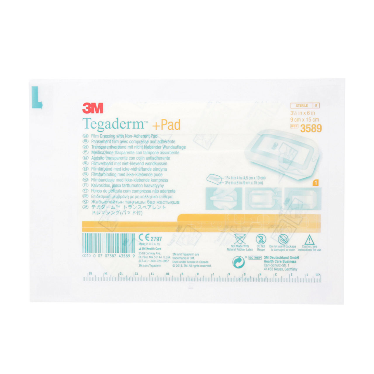 3M™ Tegaderm™ +Pad Film Dressing w/ Non-Adherent Pad 3589, Transparent