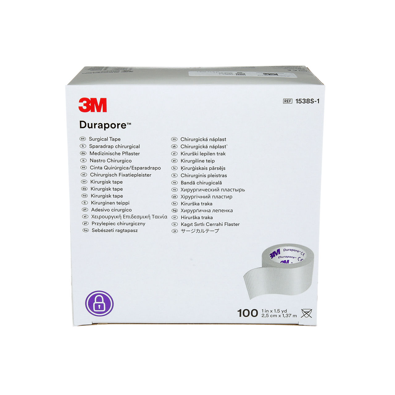 3M™ Durapore™ Surgical Tape, single-patient use roll 1538S-1, 1 inch x 1  1/2 yard (2,5cm x 1