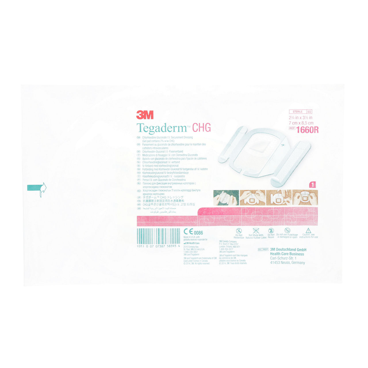 3M Tegaderm CHG Chlrhexidine Glcnte IV Securement Drssng, 1660R