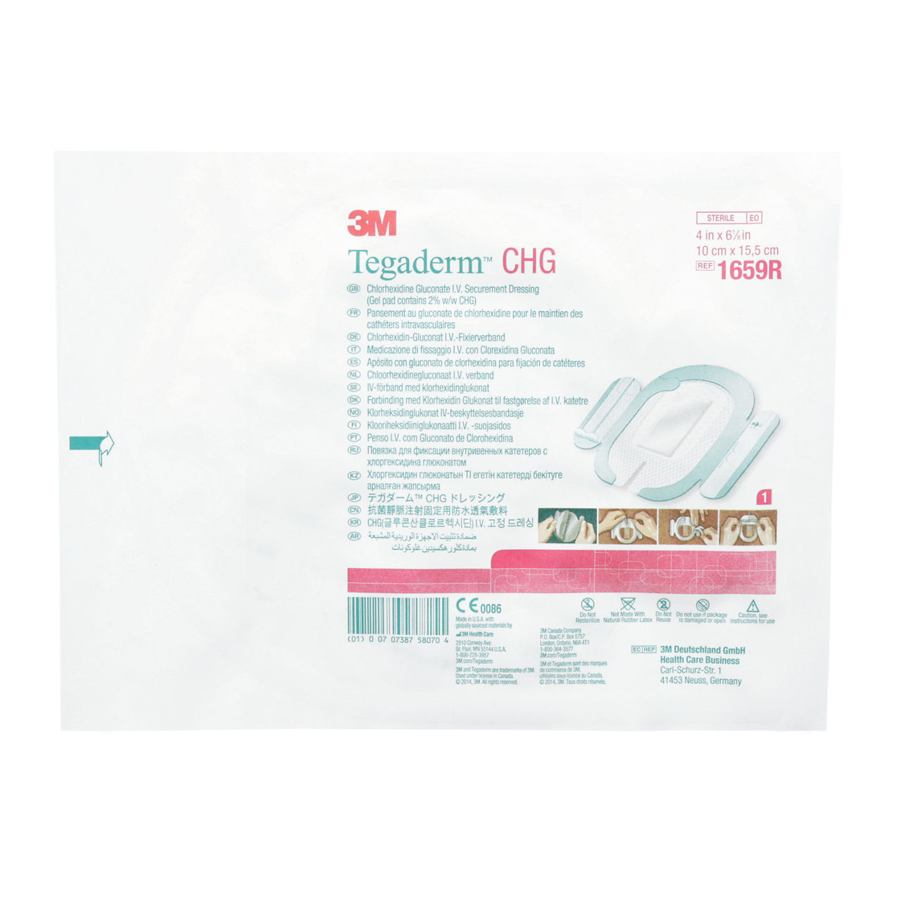 3M Tegaderm CHG Chlorhexidine Glonte IV Securement Drssng, 1659R
