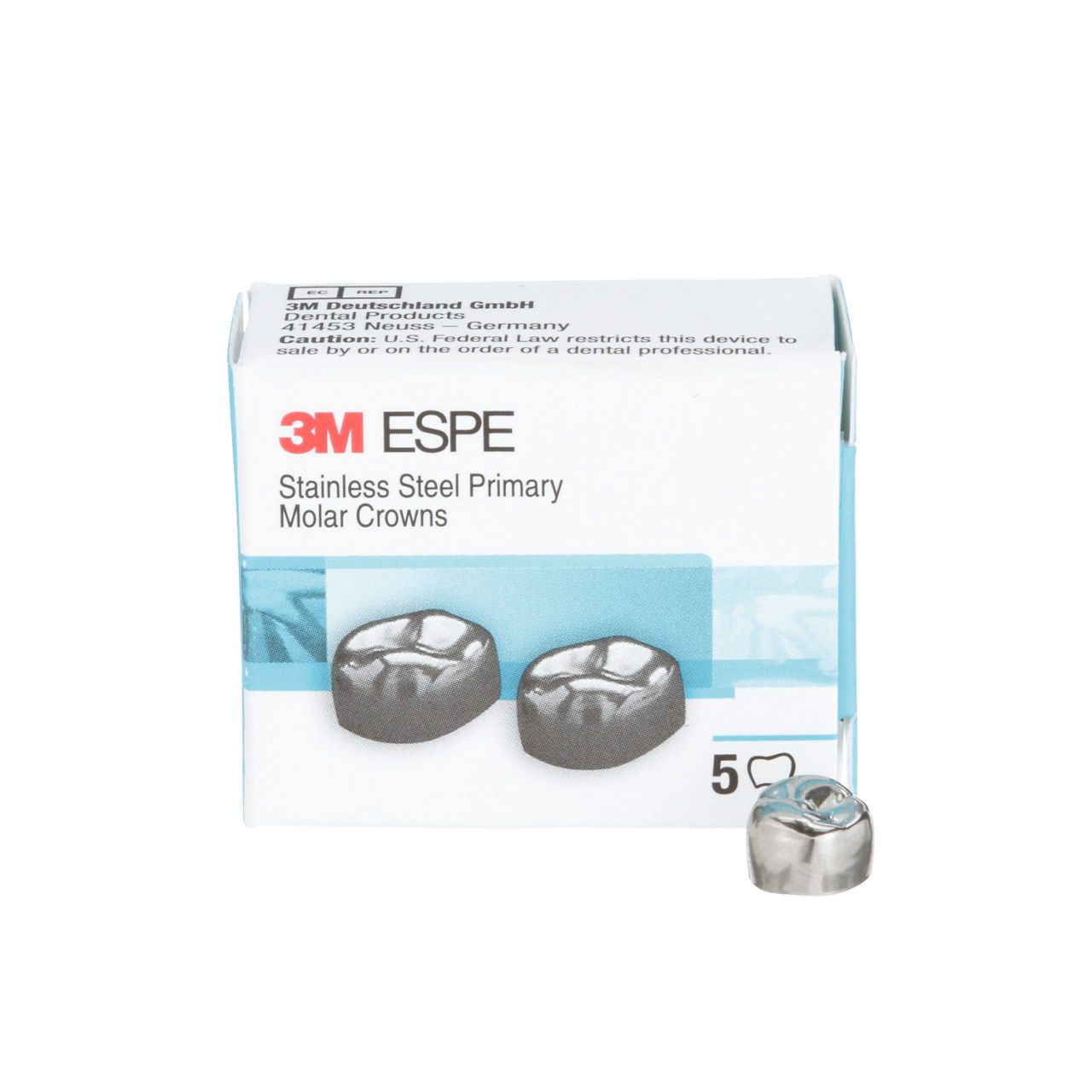 3M™ ESPE™ Stainless Steel Primary Molar Crowns, D-UR-4, Upper RightFirst Primary Molar, Size 4, 5 Crowns