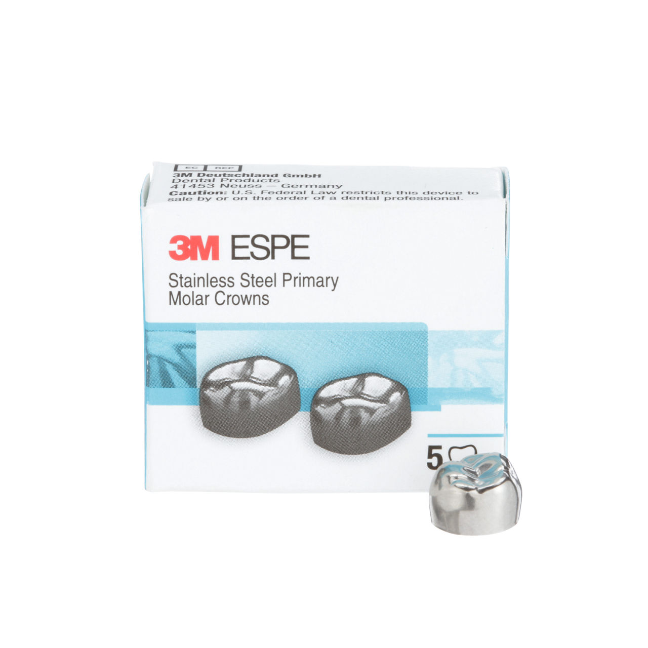 3M™ ESPE™ Stainless Steel Primary Molar Crowns, D-UR-7, Upper RightFirst Primary Molar, Size 7, 5 Crowns