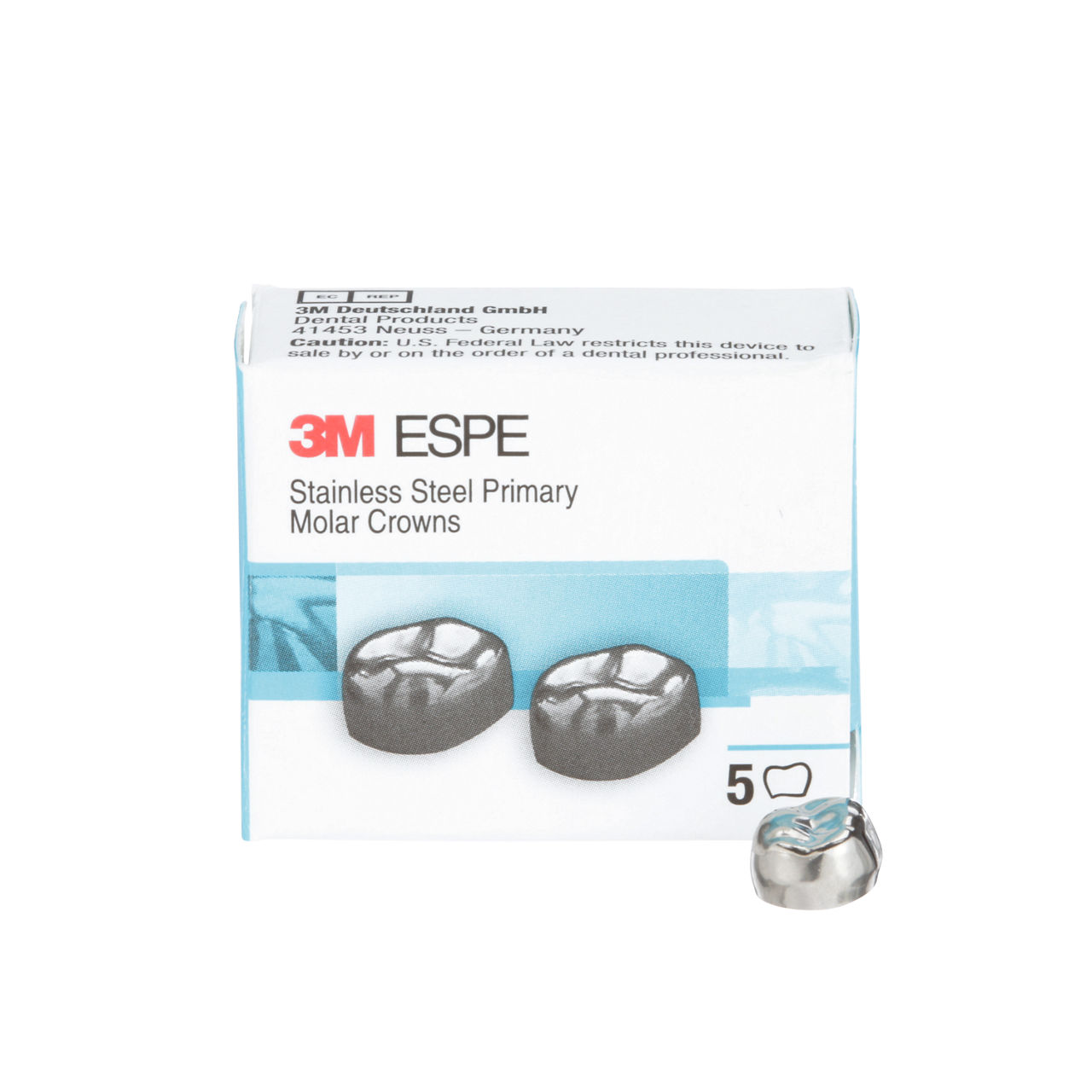 3M™ ESPE™ Stainless Steel Primary Molar Crowns, D-UL-3, Upper Left FirstPrimary Molar, Size 3, 5 Crowns