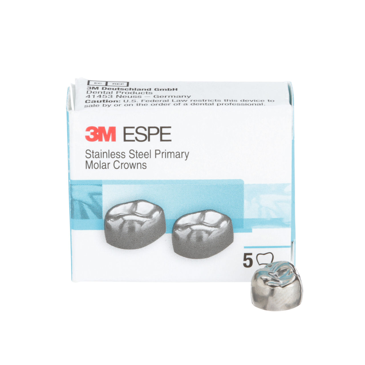 3M™ ESPE™ Stainless Steel Primary Molar Crowns, D-UL-6, Upper Left FirstPrimary Molar, Size 6, 5 Crowns