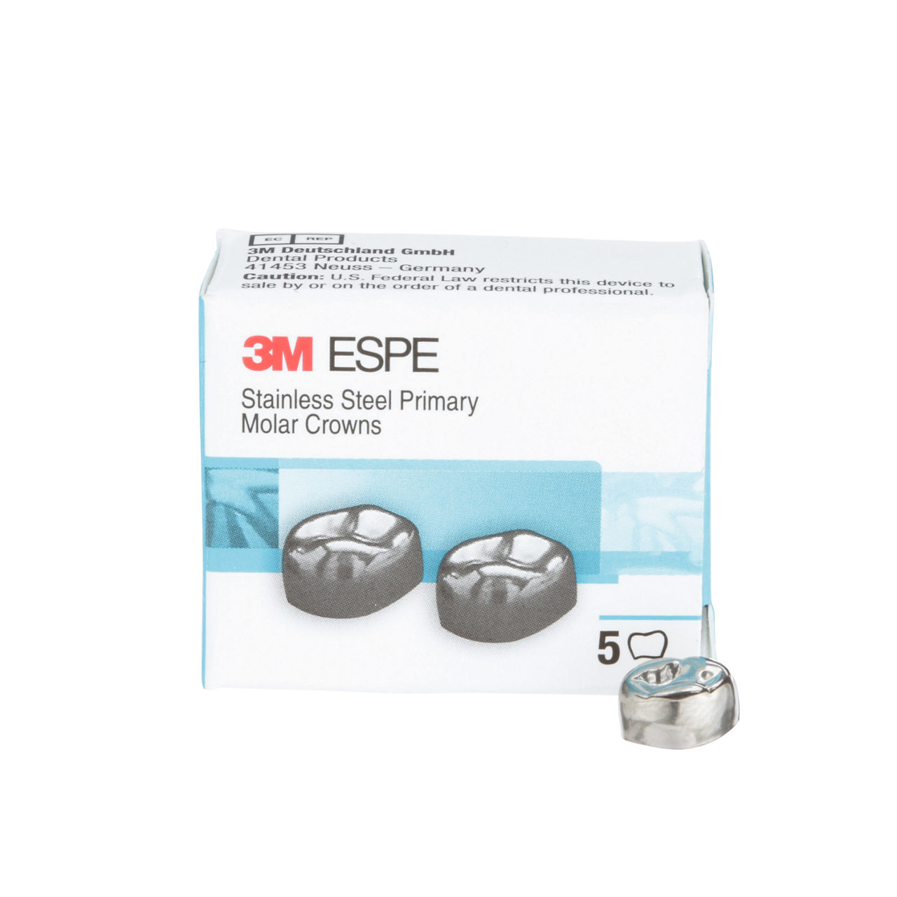 3M™ ESPE™ Stainless Steel Primary Molar Crowns, D-LR-4, Lower RightFirst Primary Molar, Size 4, 5 Crowns