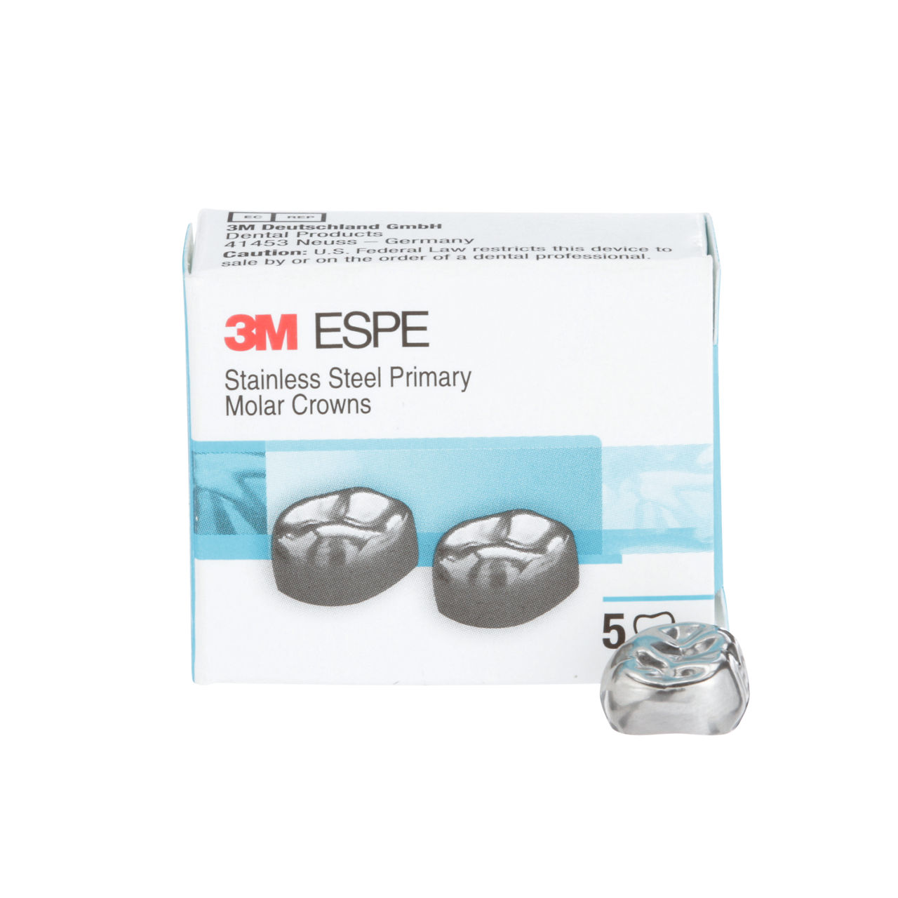 3M™ ESPE™ Stainless Steel Primary Molar Crowns, E-UR-2, Upper RightSecond Primary Molar, Size 2, 5 Crowns