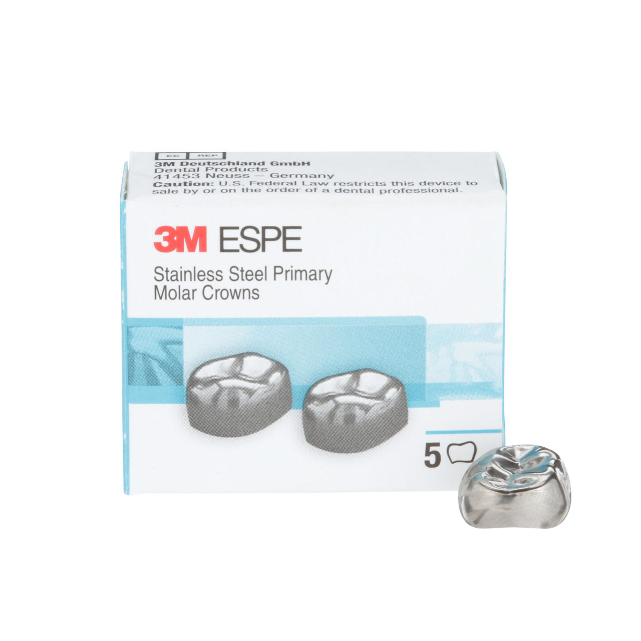 3M™ ESPE™ Stainless Steel Primary Molar Crowns, E-UR-3, Upper RightSecond Primary Molar, Size 3, 5 Crowns