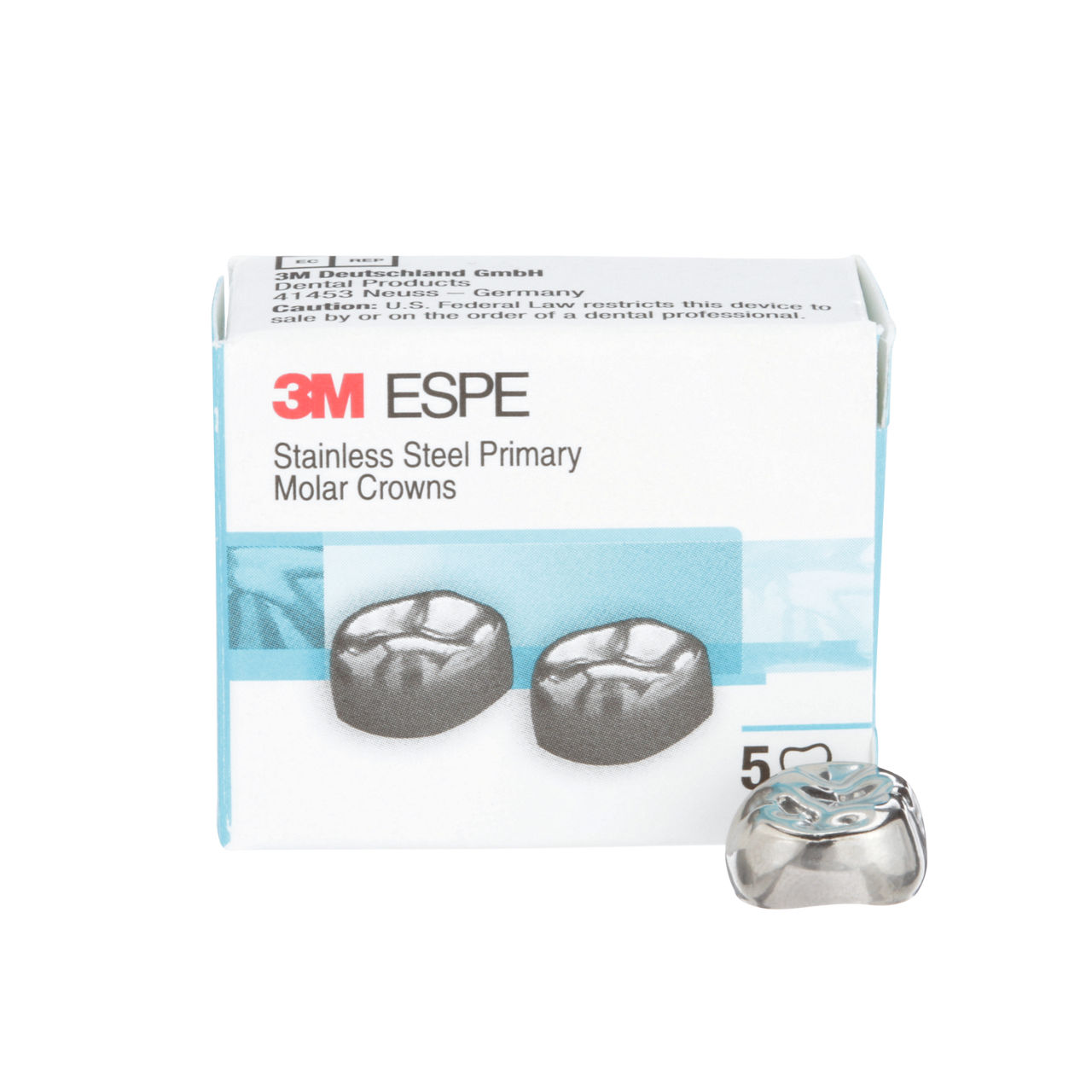 3M™ ESPE™ Stainless Steel Primary Molar Crowns, E-UL-4, Upper LeftSecond Primary Molar, Size 4, 5 Crowns