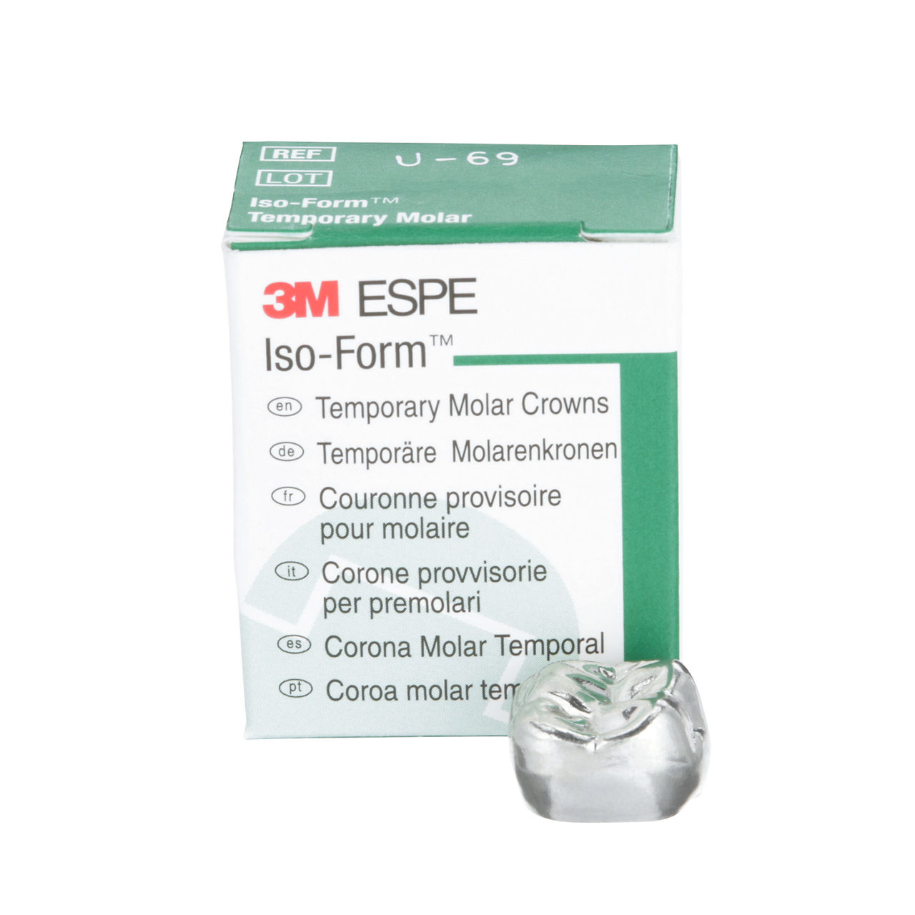 3M™ Iso-Form™, Couronnes provisoires en étain argent pour molairespermanentes, U-69