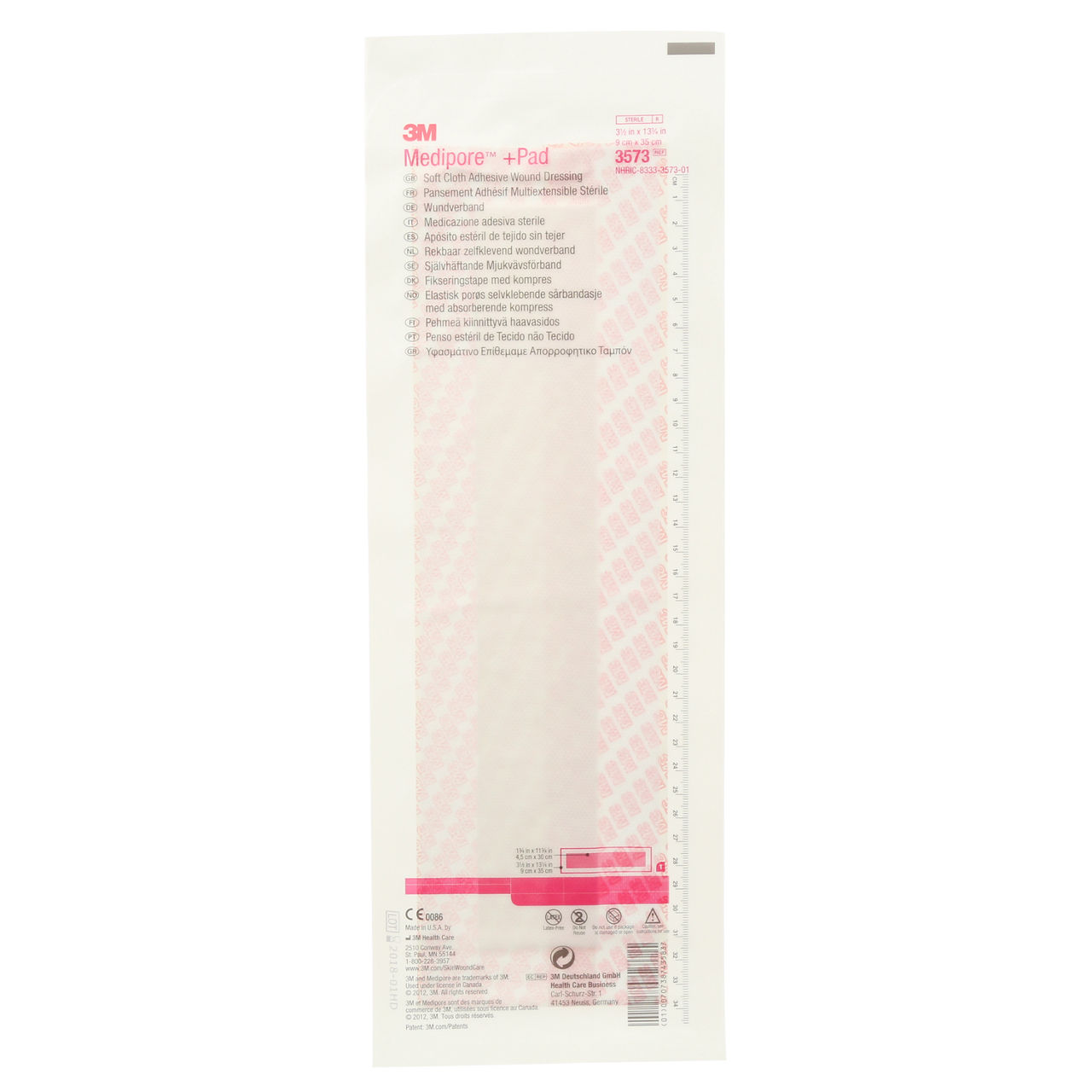 3M™ Medipore™ +Pad Soft Cloth Adhesive Wound Dressing, 3573, Dressing-3-1/2 in x 13-3/4 in, Pad- 1-3/4 in x 11-3/4 in