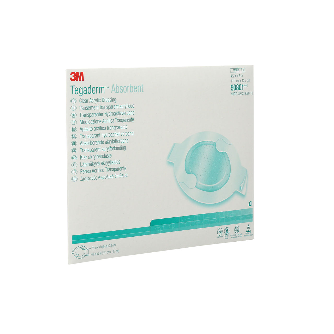 3M Tegaderm Absorbent Clear Acrylic Dressing, 90801, medium oval