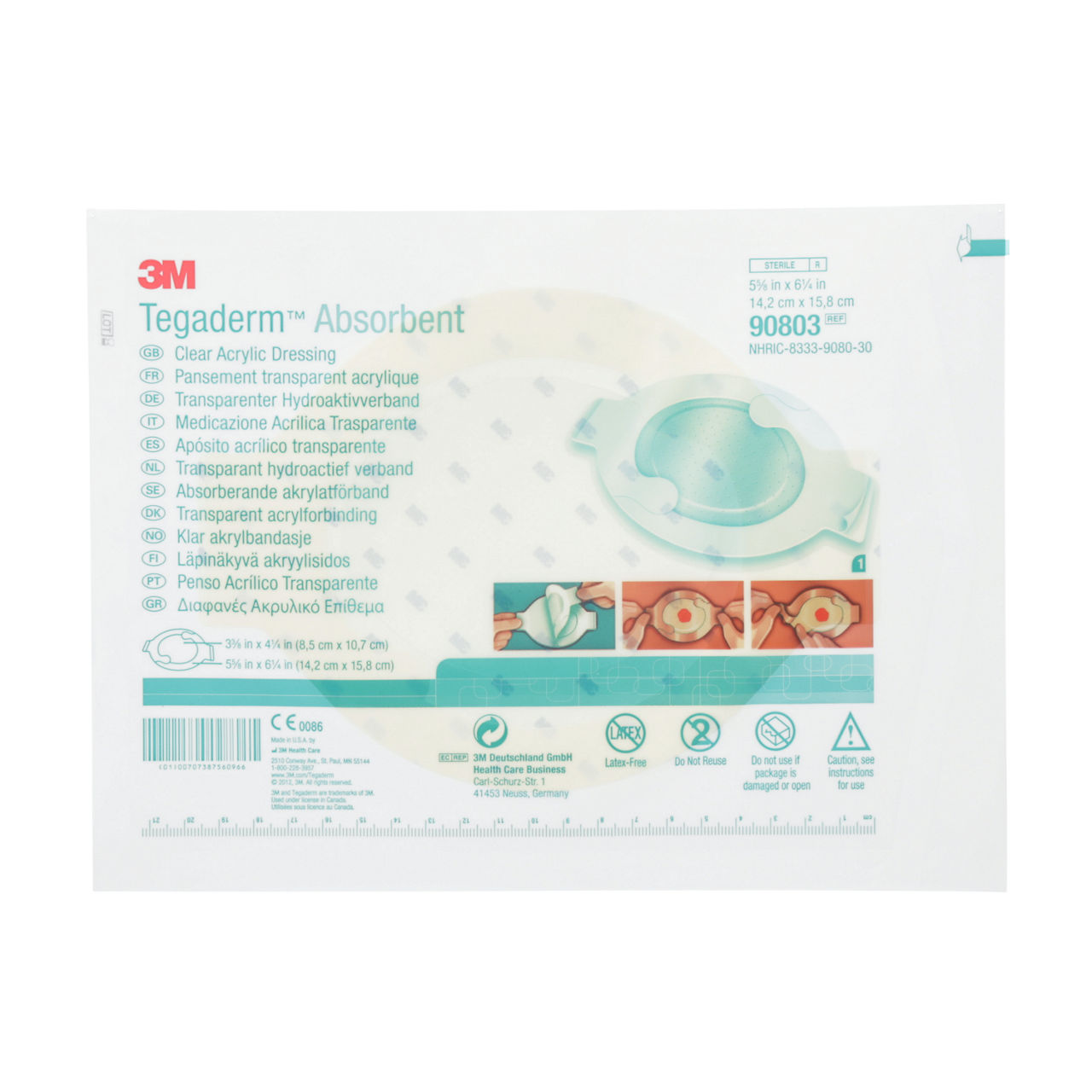 3M Tegaderm™ Absorbent Clear Acrylic Dressing, 90803, large oval