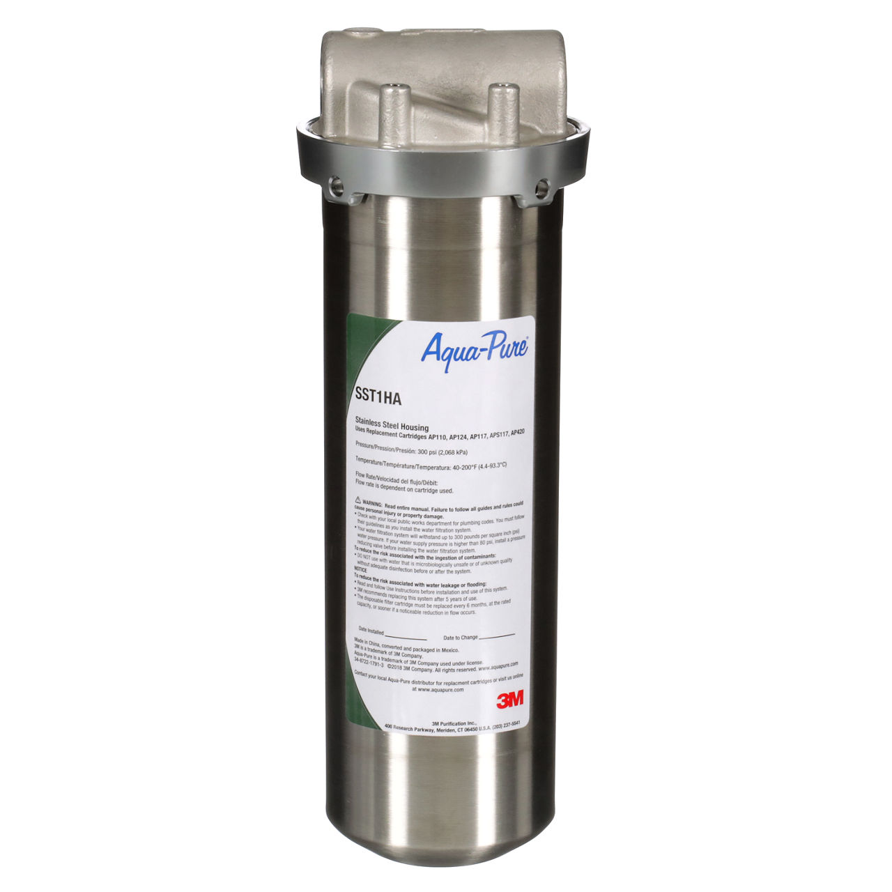 3M™ Aqua-Pure™ SST Series Whole House Water Filter Housing SST1HA,5592001, 1 High, Standard, Stainless Steel, 4/Case