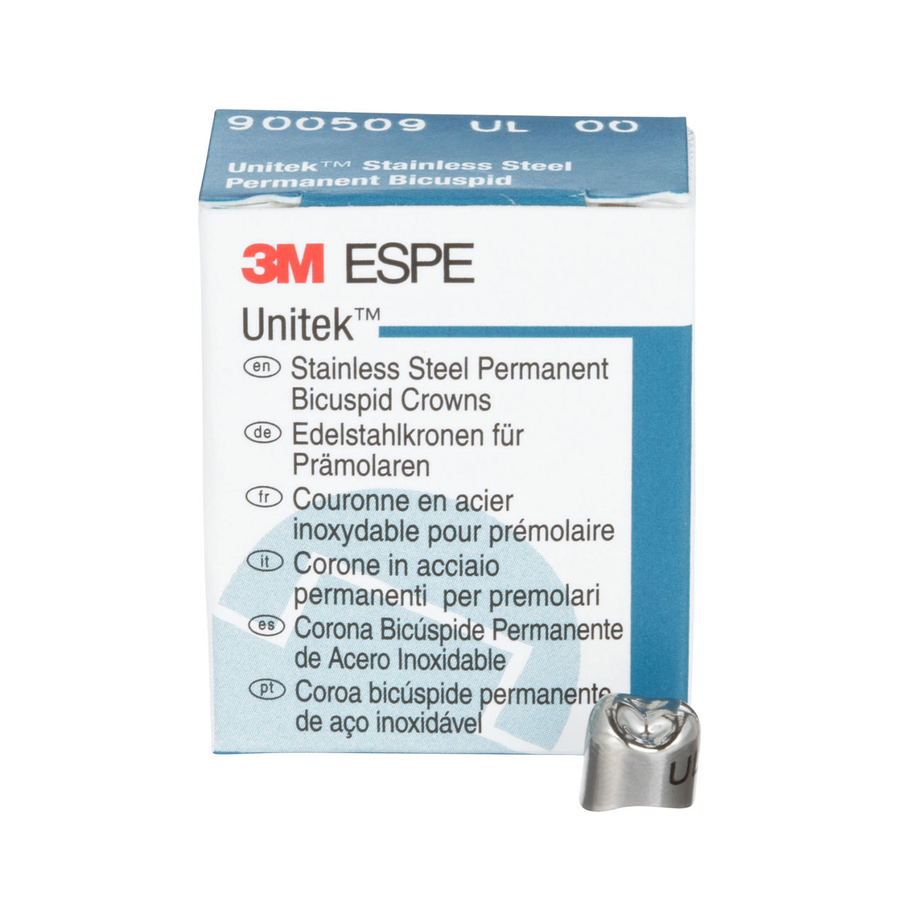 3M™ Unitek™ Stainless Steel Permanent Bicuspid Crowns, 900509, UpperLeft First Bicuspid, Size 00, 5 Crowns