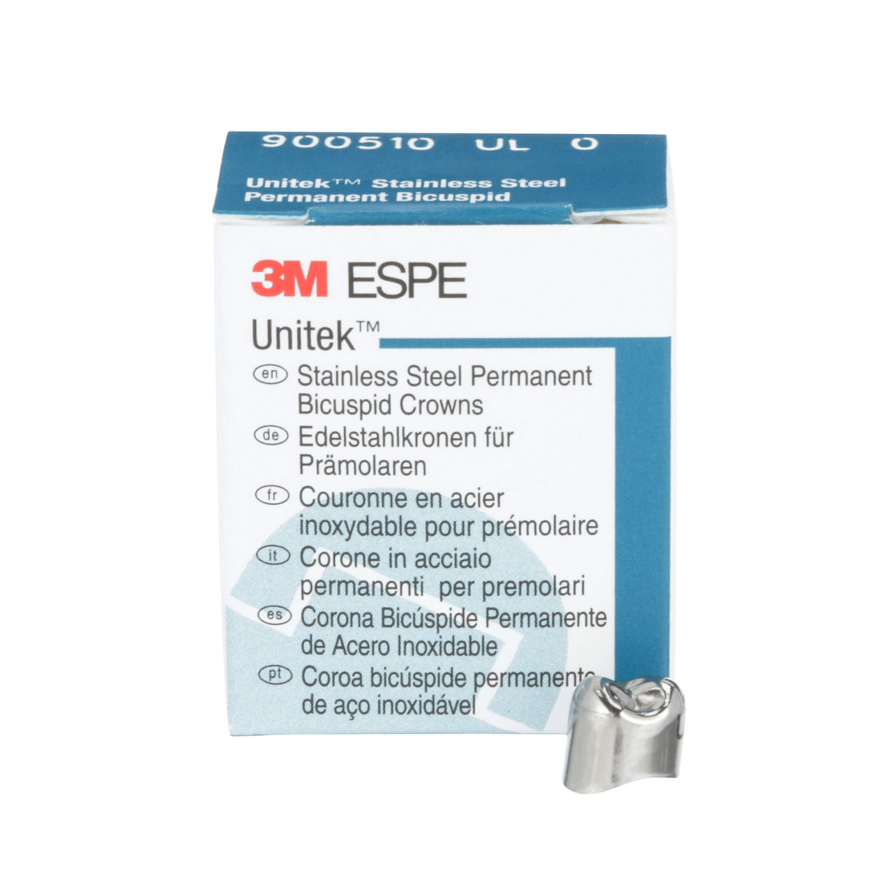 3M™ Unitek™ Stainless Steel Permanent Bicuspid Crowns, 900510, UpperLeft First Bicuspid, Size 0, 5 Crowns