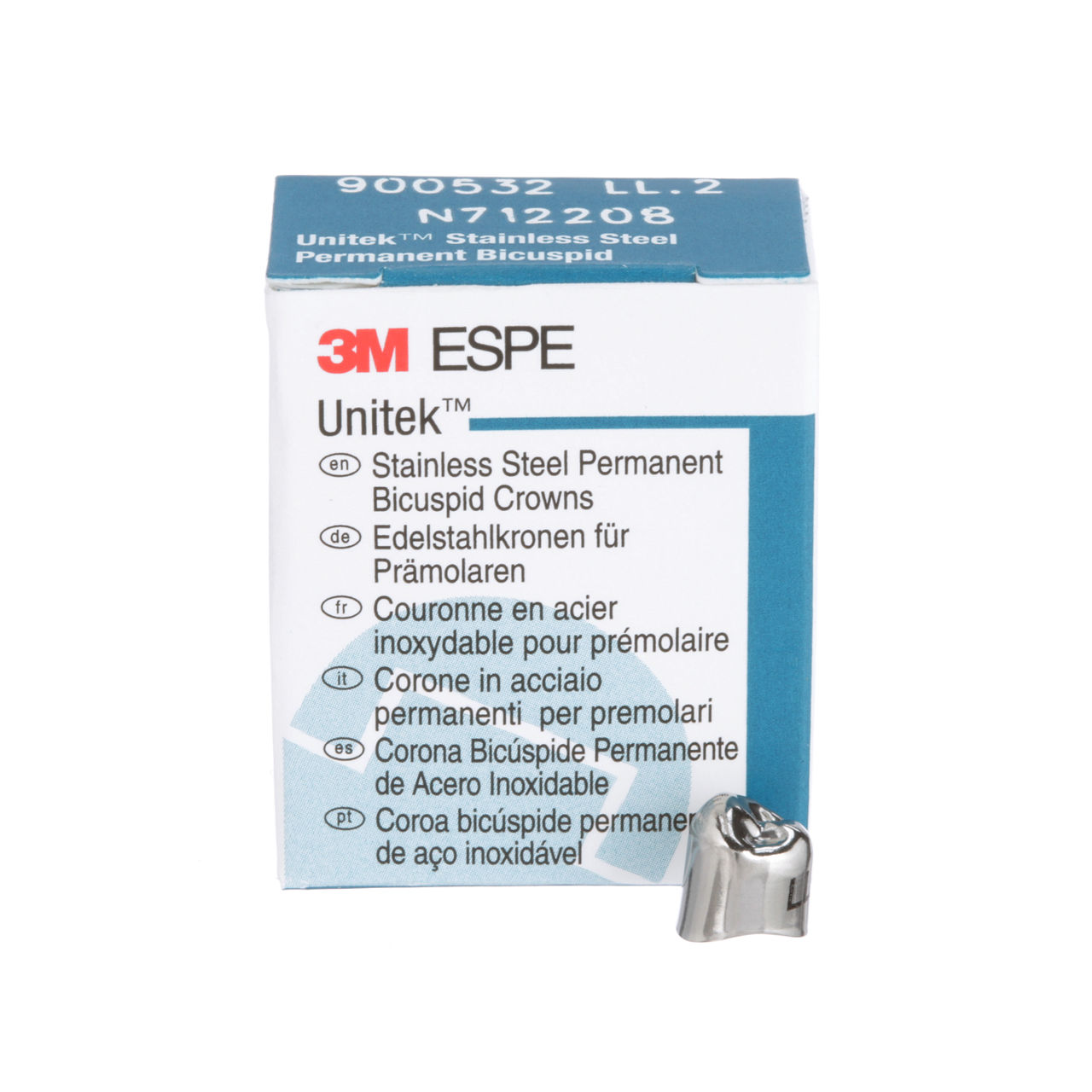 3M™ Unitek™ Stainless Steel Permanent Bicuspid Crowns, 900532, LowerLeft First Bicuspid, Size 2, 5 Crowns