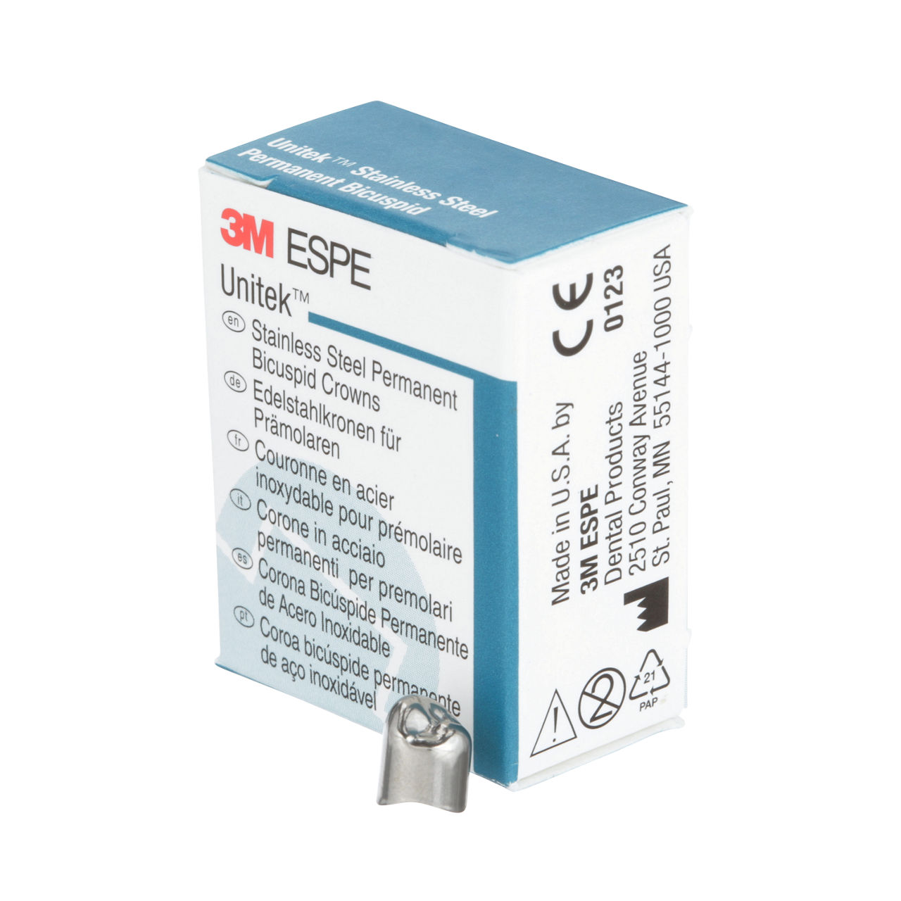 3M ESPE Unitek Stainless Steel Permanent First Bicuspid Crown, 900540, lower right, size 0