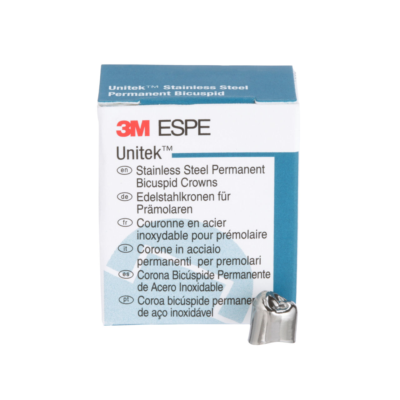 3M™ Unitek™ Stainless Steel Permanent Bicuspid Crowns, 900542, LowerRight First Bicuspid, Size 2, 5 Crowns