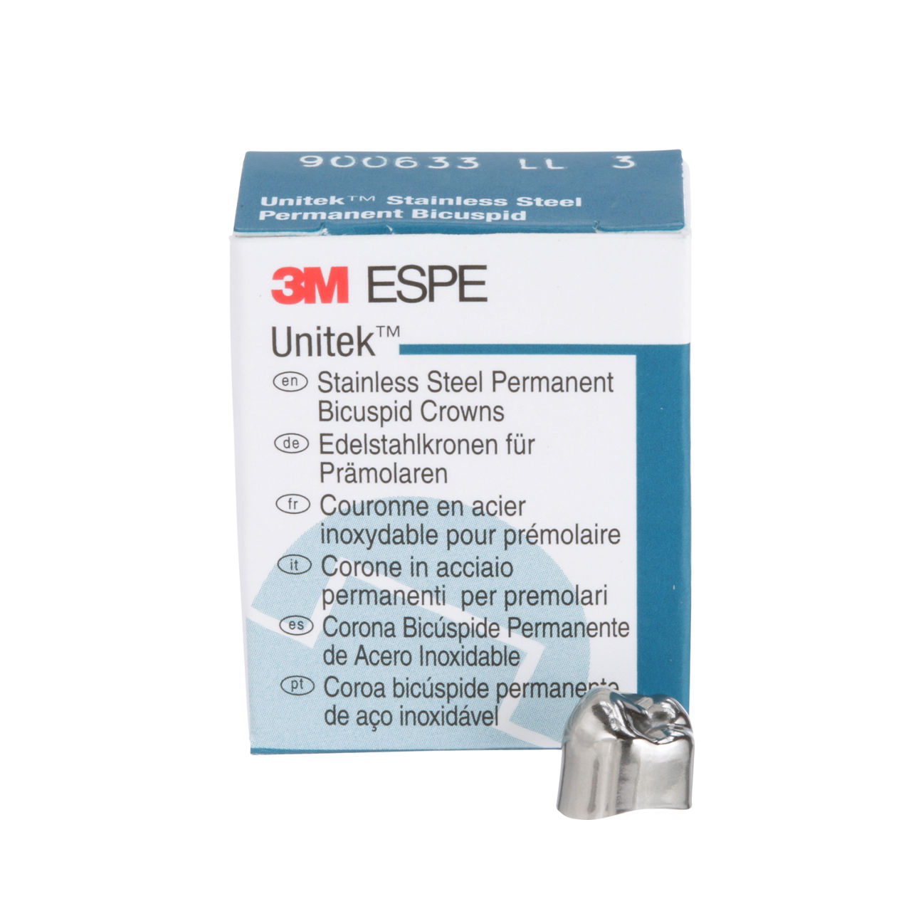 3M™ Unitek™ Stainless Steel Permanent Bicuspid Crowns, 900633, LowerLeft Second Bicuspid, Size 3, 5 Crowns