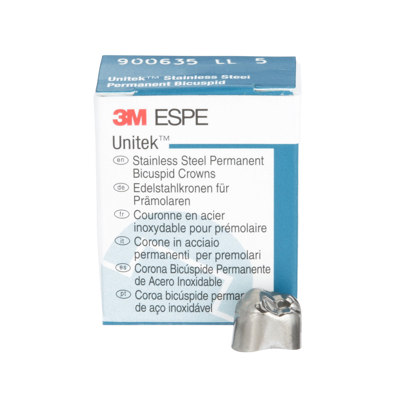 3M™ Unitek™ Stainless Steel Permanent Bicuspid Crowns, 900635, LowerLeft Second Bicuspid, Size 5, 5 Crowns