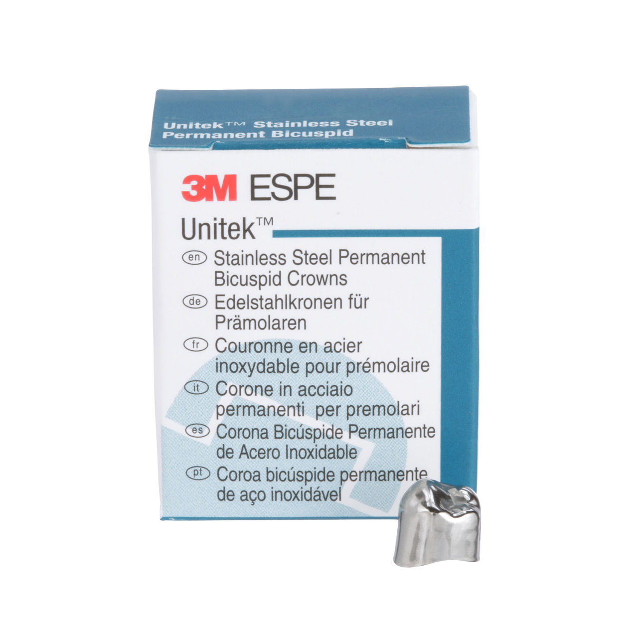 3M™ Unitek™ Stainless Steel Permanent Bicuspid Crowns, 900641, LowerRight Second Bicuspid, Size 1, 5 Crowns
